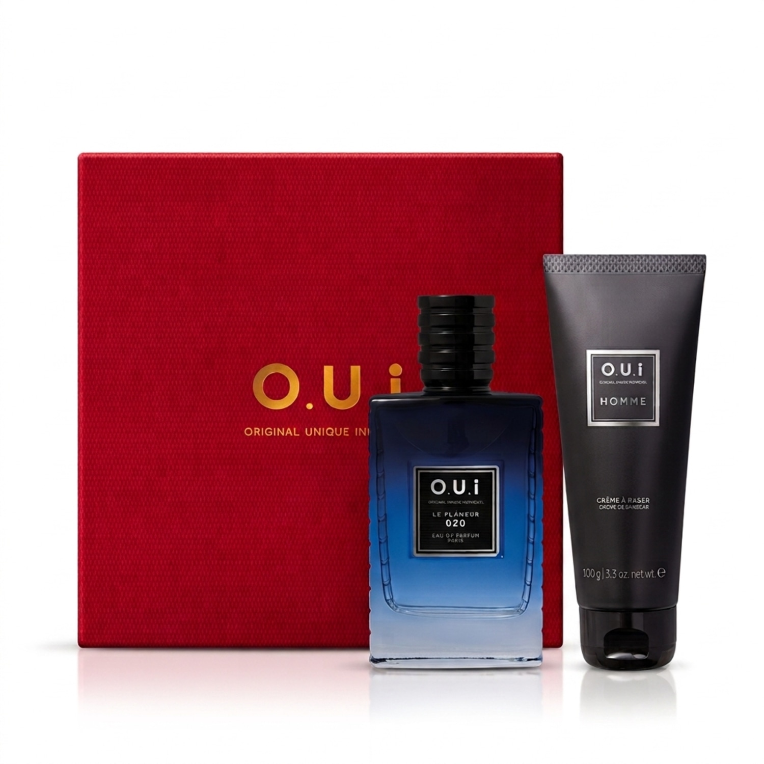 Combo O.U.i Le Flâneur 020 Eau de Parfum 75ml + Creme de Barbear Crème à Raser Homme 100g + Caixa de Presente