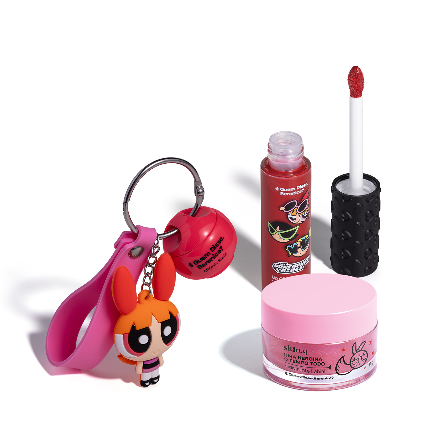 Combo Florzinha QDB As Meninas Super Poderosas: Creamy Balm Labial Vermelho 5g + Hidratante Labial 9g + Lip Oil Vermelho 9,5ml