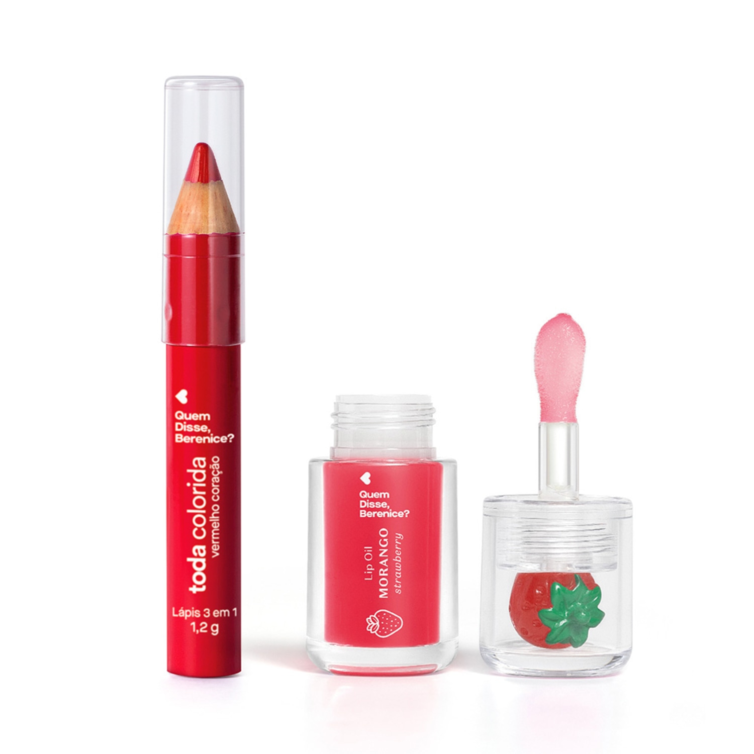 Combo Quem Disse, Berenice?: Lip Oil Cuide-se Bem Morango 3,5ml + Lápis Multifuncional 3 Em 1 Toda Colorida 1,2g > Combo Quem Disse, Berenice?: Lip Oil Cuide-se Bem Morango 3,5ml + Lápis Multifuncional 3 Em 1 Toda Colorida 1,2g