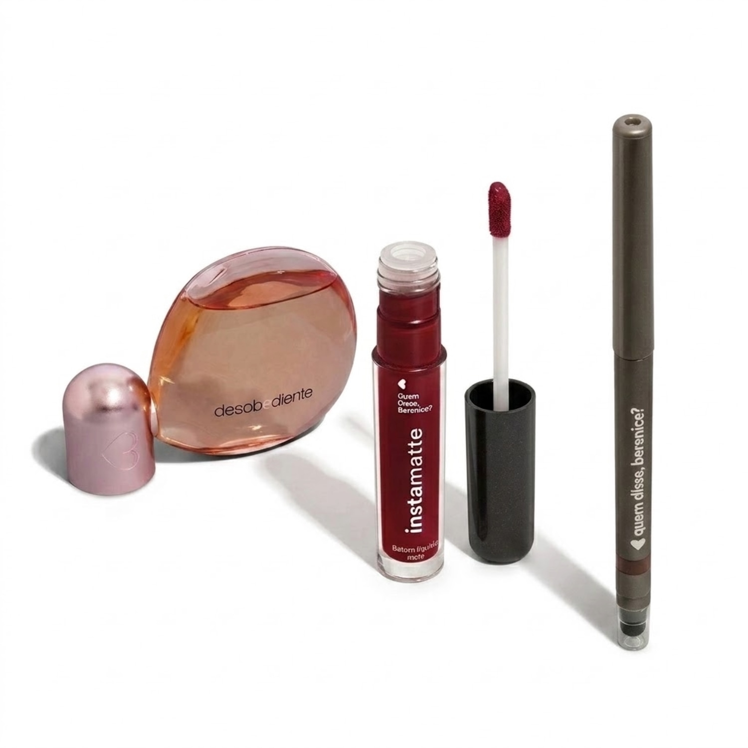 Combo Eau de Parfum Desobediente 100ml + Batom Líquido Cerejali 4ml + Lápis de Olhos Marrô 1,2g