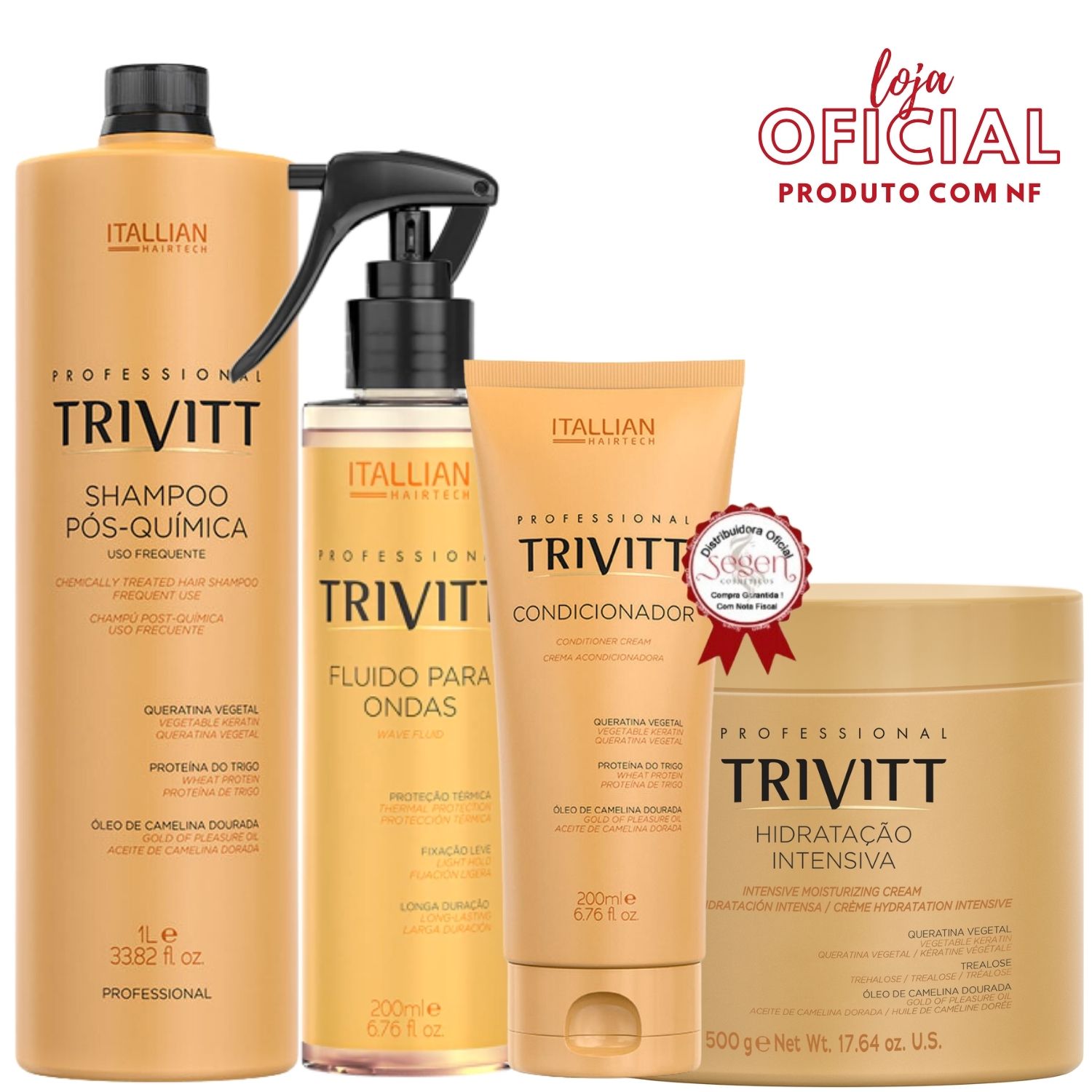Trivitt - Shampoo 1L + Condicionador + Fluído para Ondas + Hidratação 500g