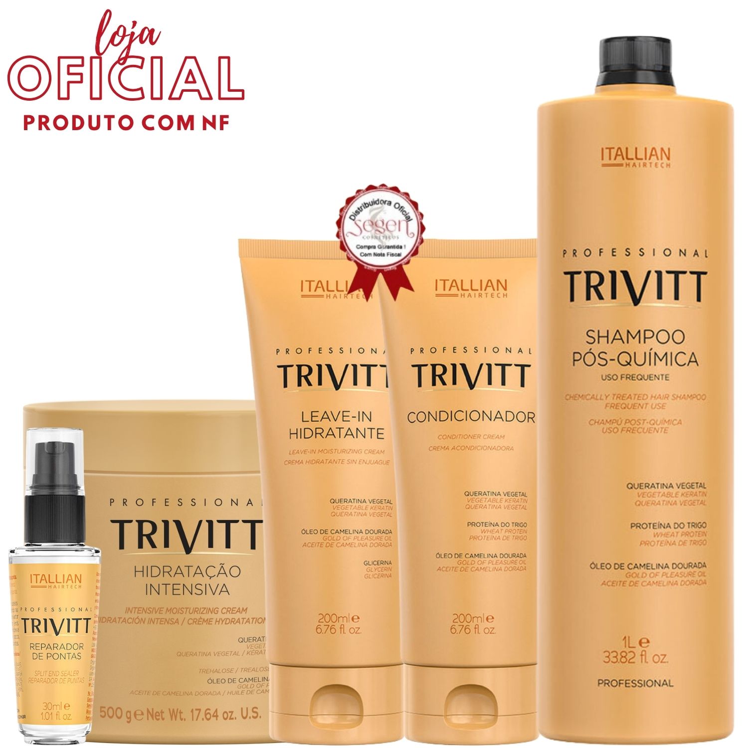 Trivitt - Condicionador + Hidratação 500g + Leave-In + Reparador de Pontas + Shampoo 1L