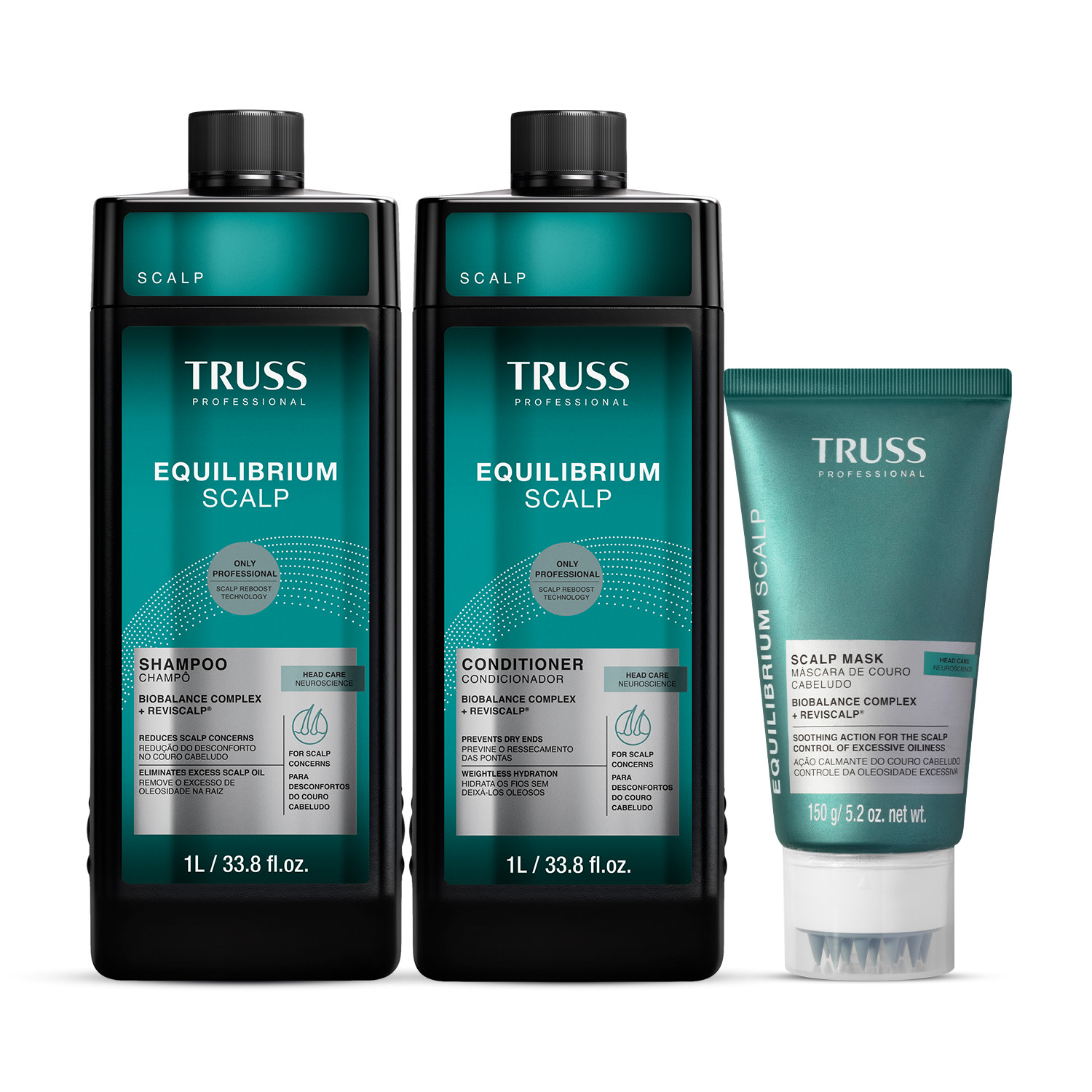 Combo Truss Equilibrium Scalp: Shampoo 1L + Condicionador 1L + Máscara 150g