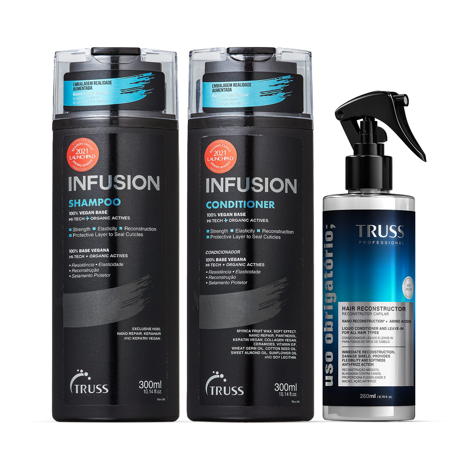 Combo Infusion Obrigatório: Shampoo Infusion 300ml + Condicionador Infusion 300ml + Spray Uso Obrigatório; 260ml