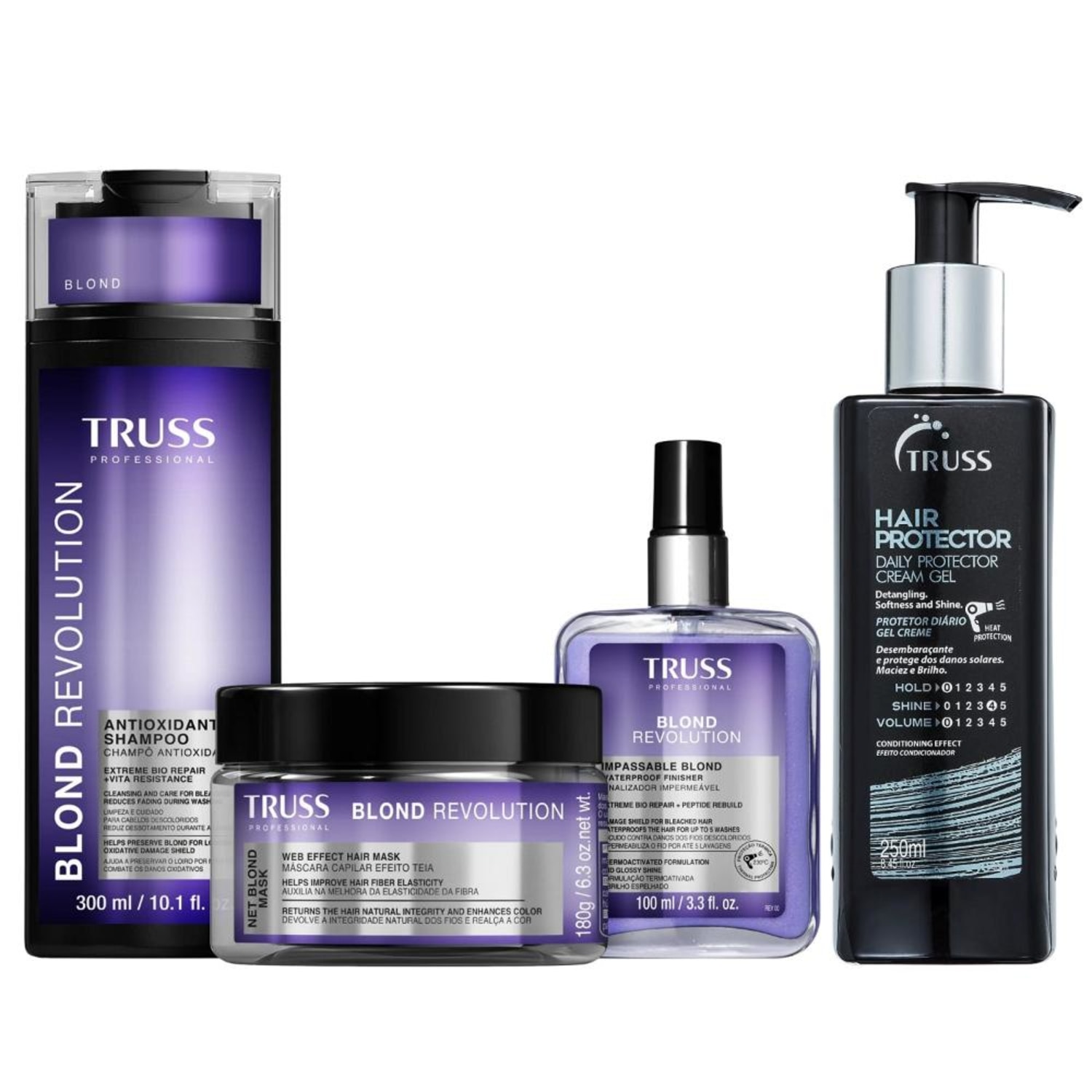 Kit Truss Blond Revolution - Shampoo 300ml + Máscara 180g + Finalizador 100ml + Hair Protector 250ml