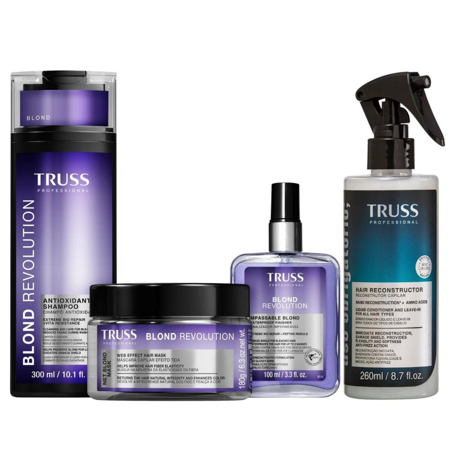 Kit Truss Blond Revolution - Shampoo 300ml + Máscara 180g + Finalizador 100ml + Uso Obrigatório Spray 260ml