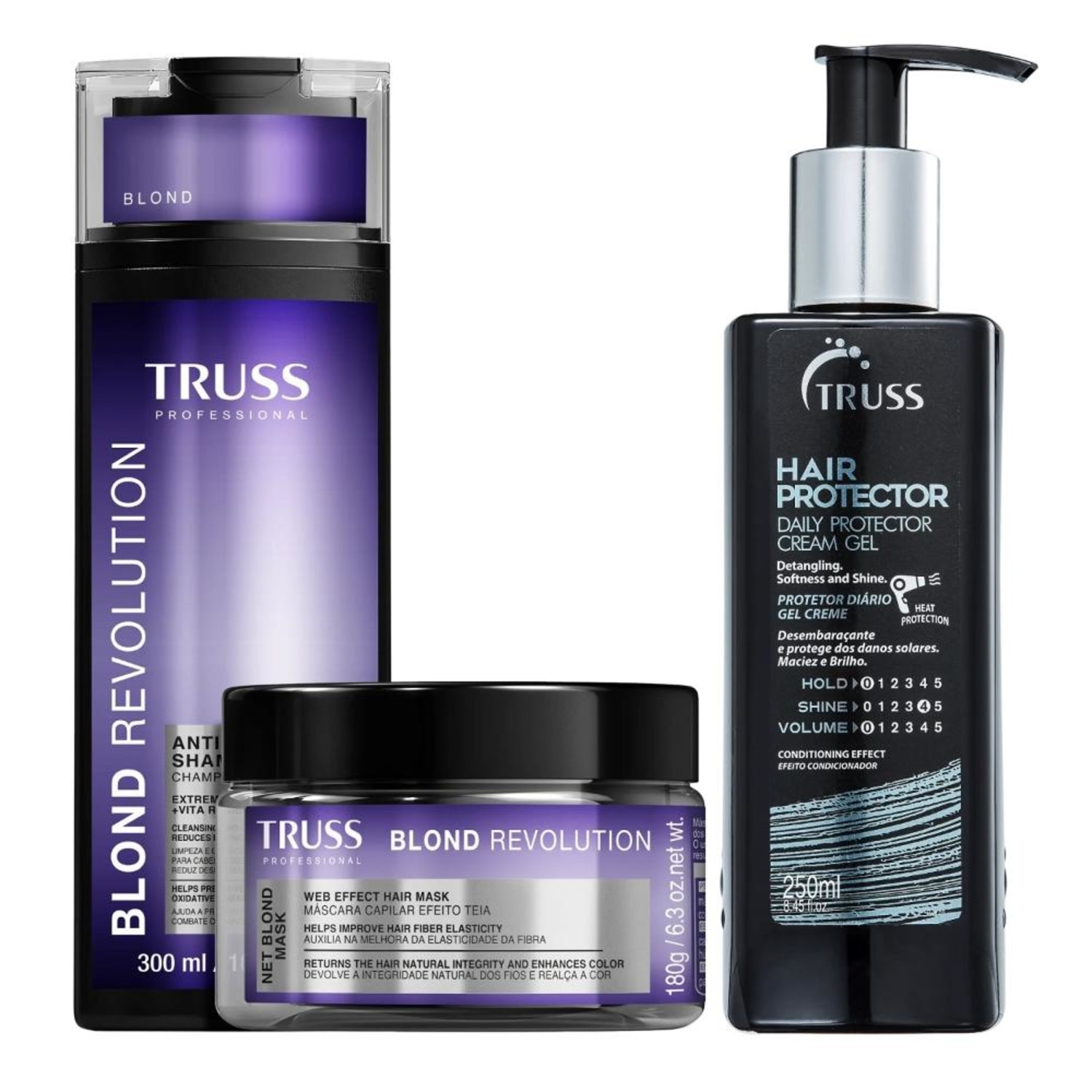 Kit Truss Blond Revolution - Shampoo 300ml + Máscara 180g + Hair Protector 250ml