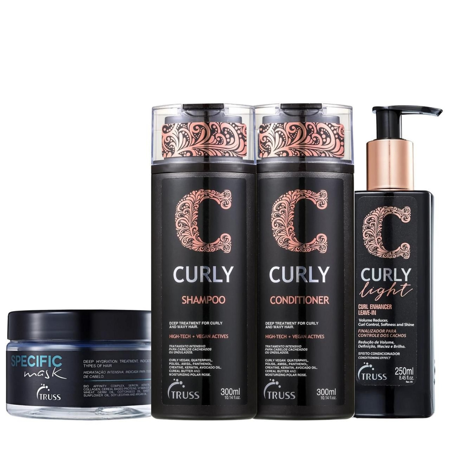 Kit Truss Curly - Shampoo 300ml + Condicionador 300ml + Light Leave in 250g + Specific Máscara 180g