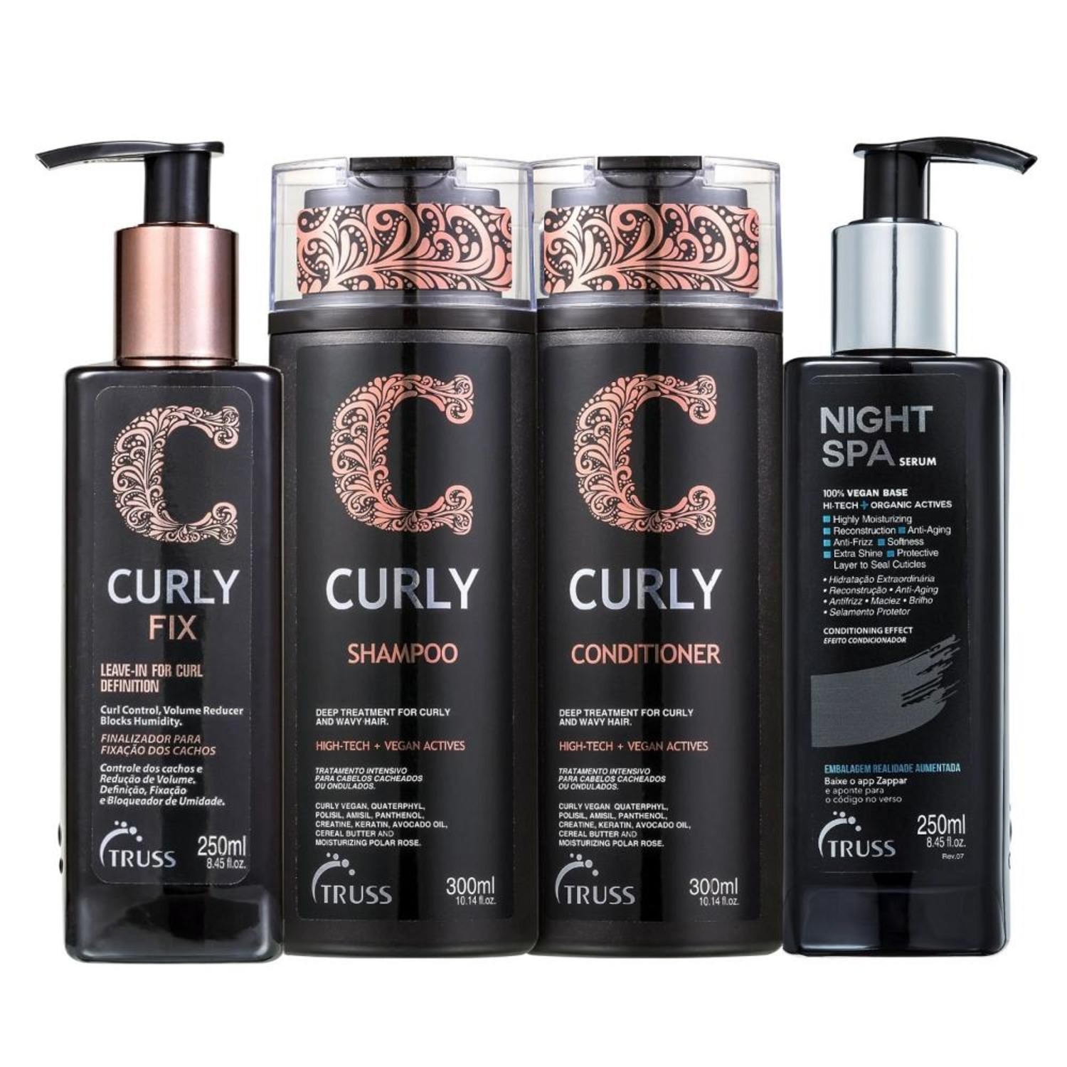 Kit Truss Curly - Shampoo 300ml + Condicionador 300ml + Leave-In Fix 250ml + Night Spa 250ml