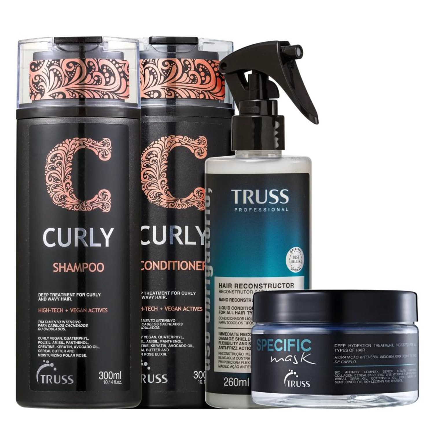 Kit Truss Curly - Shampoo 300ml + Condicionador 300ml + Uso Obrigatório 260ml + Máscara Specific 180g