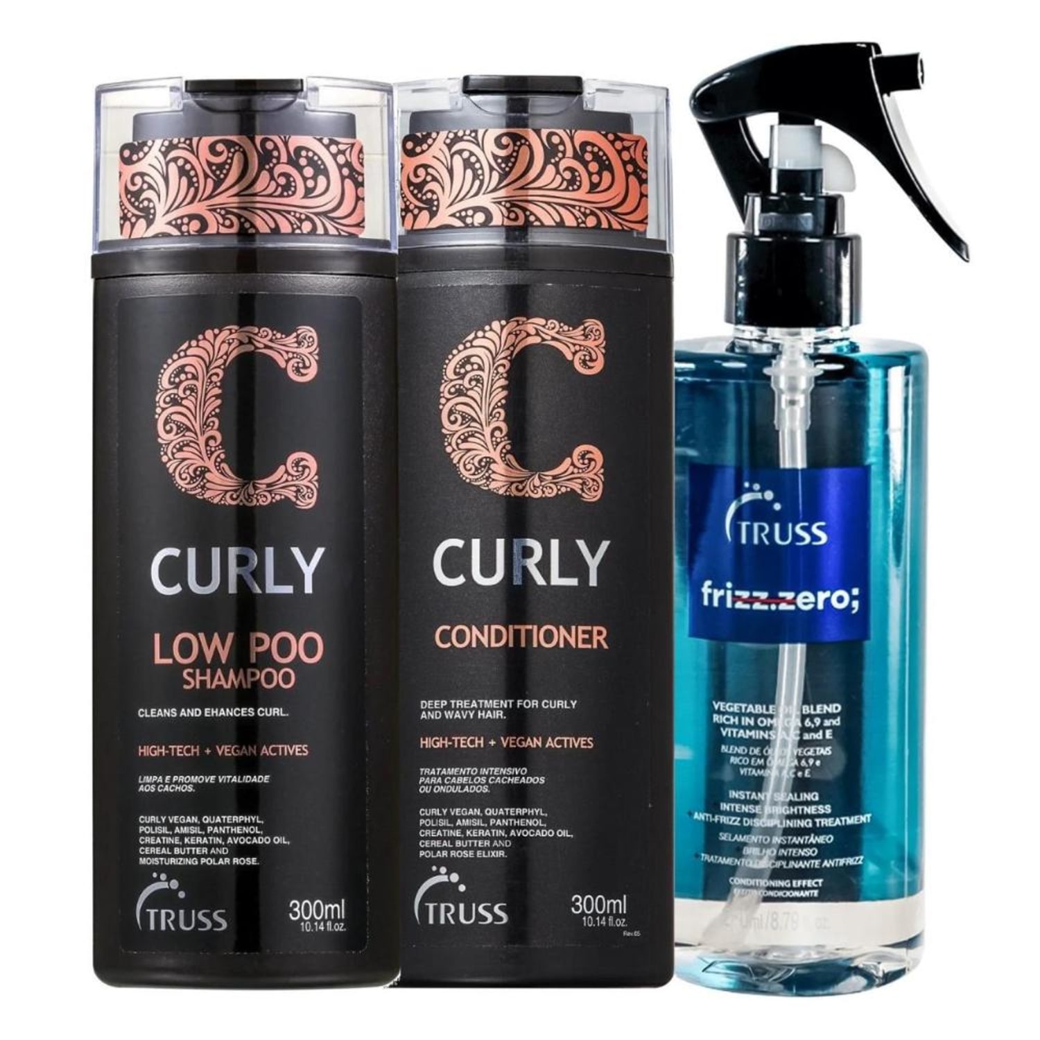 Kit Truss Curly - Shampoo Low-Poo 300ml + Condicionador 300ml + Frizz Zero 260ml