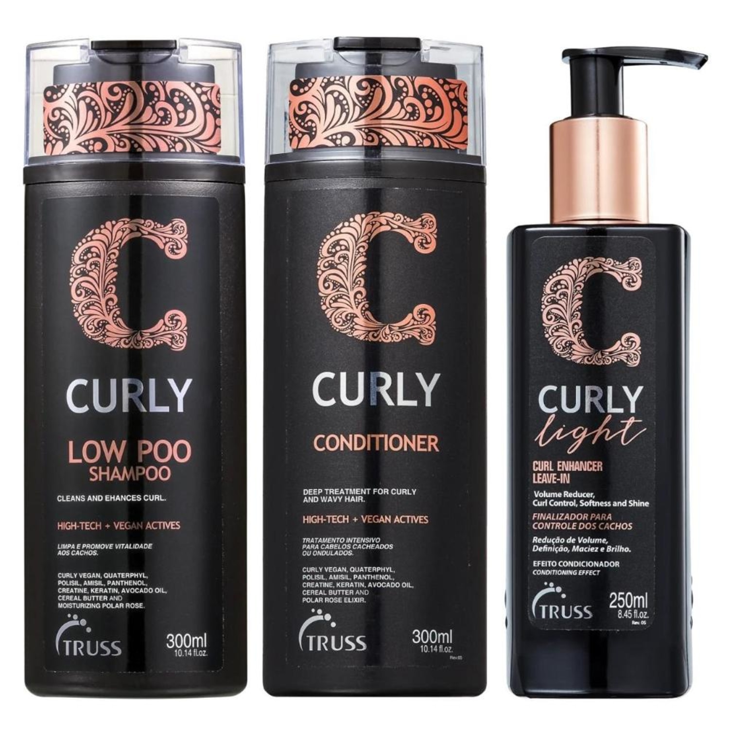 Kit Truss Curly - Shampoo Low-Poo 300ml + Condicionador 300ml + Leave-In Light 250ml