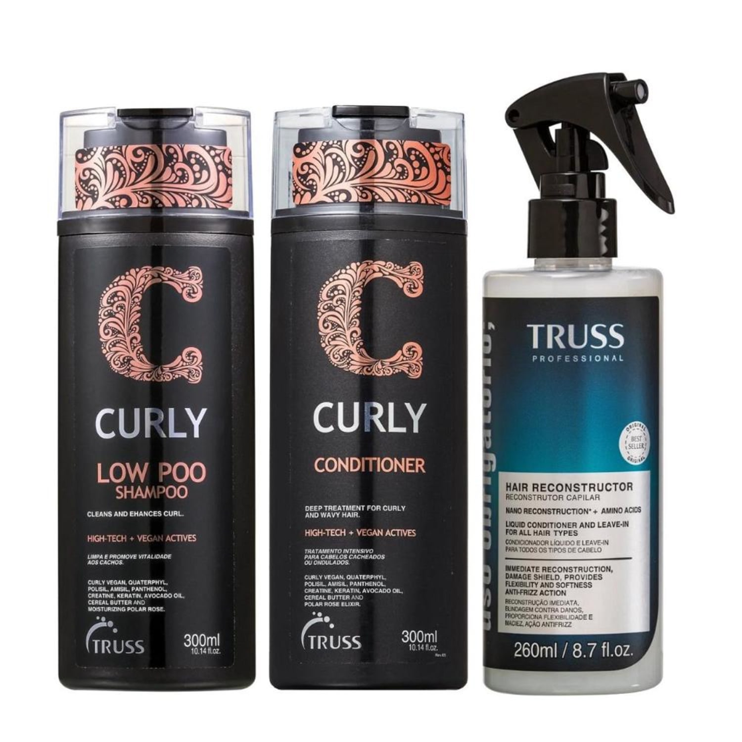 Kit Truss Curly - Shampoo Low-Poo 300ml + Condicionador 300ml + Uso Obrigatório 260ml