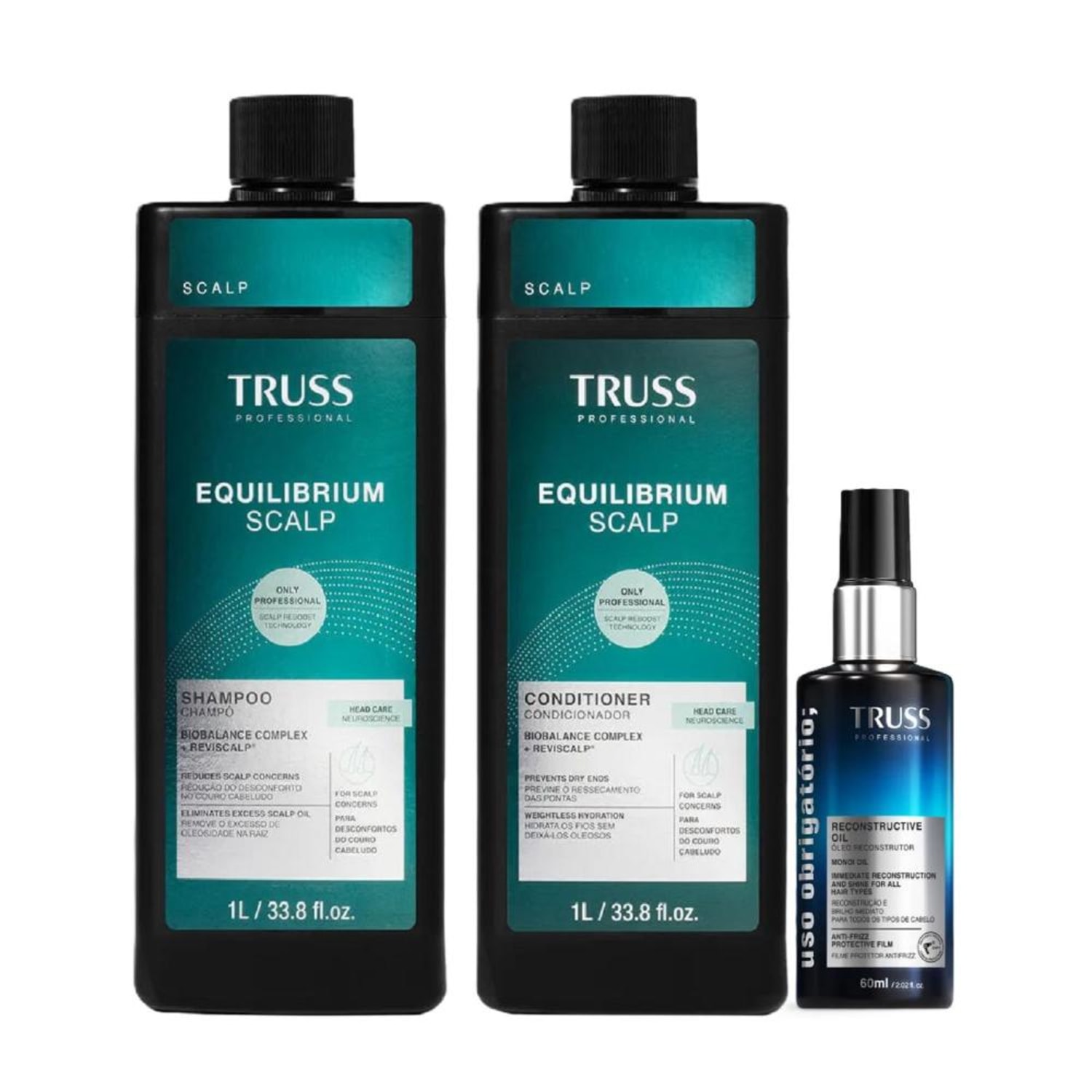 Kit Truss Equilibrium Scalp - Shampoo 1L + Condicionador 1L + Uso Obrigatório Óleo 60ml