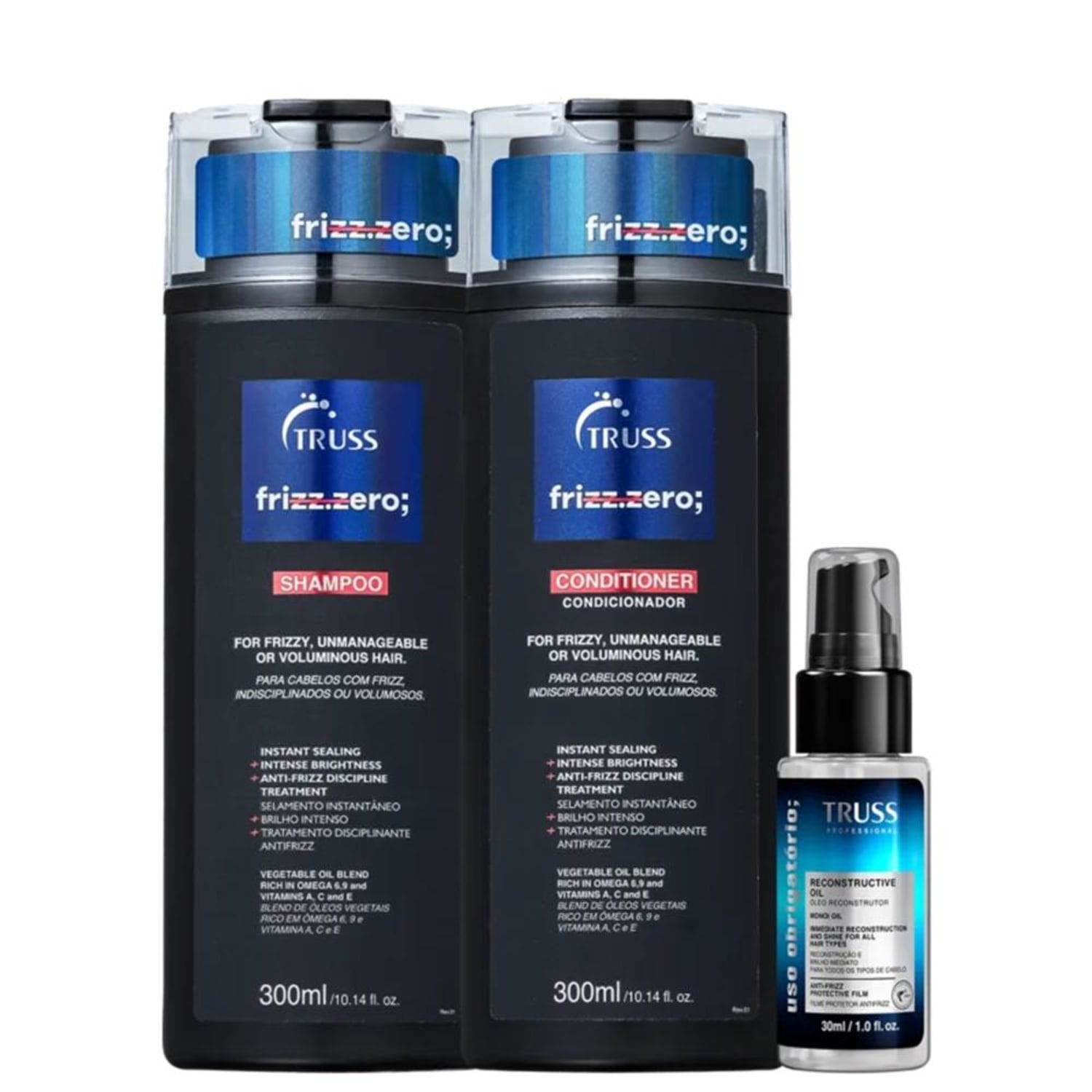 Kit Truss Frizz Zero - Shampoo 300ml + Condicionador 300ml + Uso Obrigatório Óleo 30ml