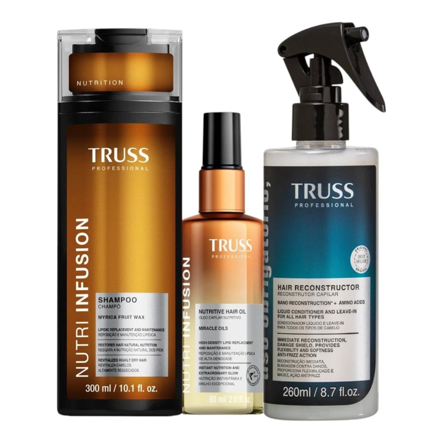 Kit Truss Nutri Infusion - Shampoo 300ml + Óleo 60ml + Uso Obrigatório Spray 260ml