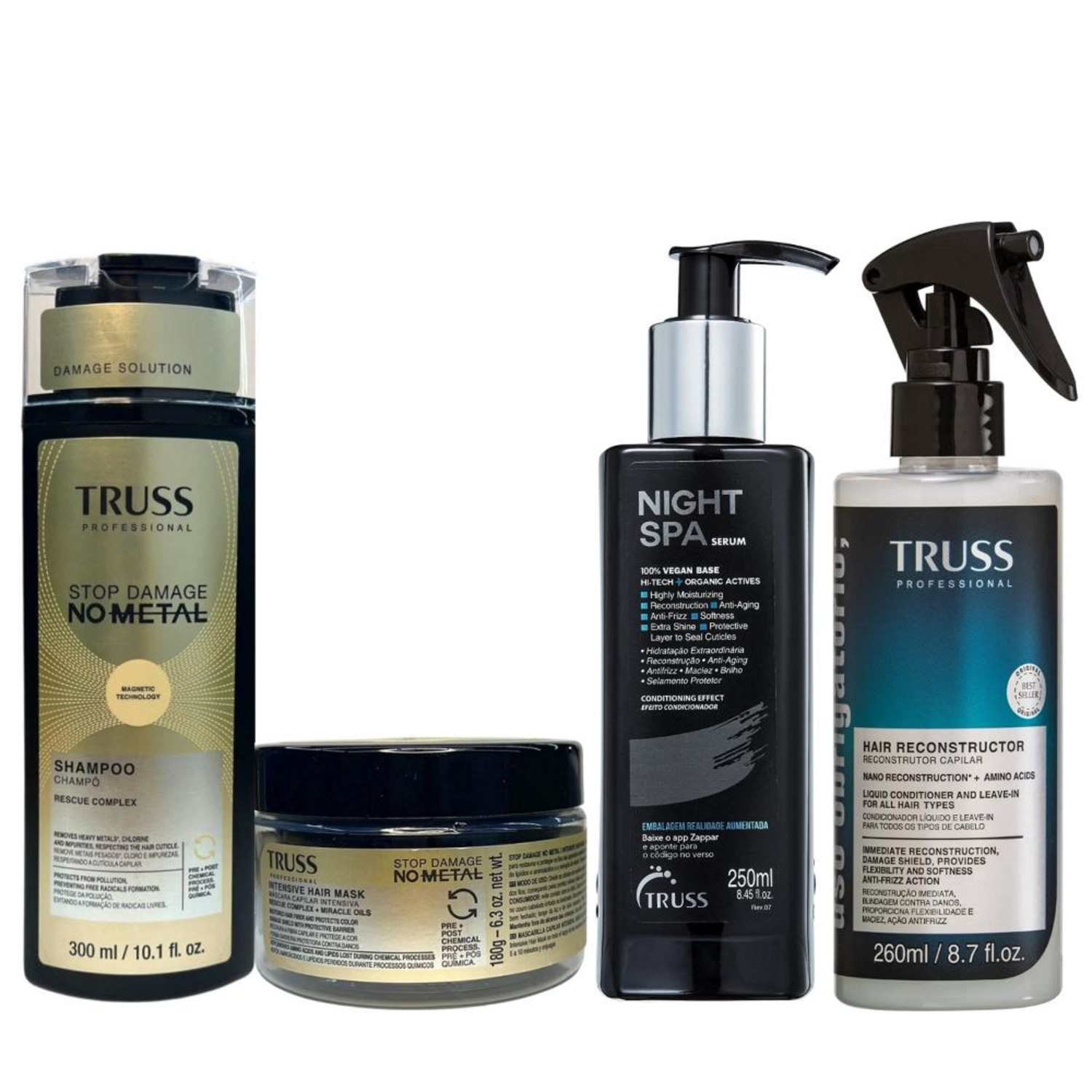 Kit Truss No Metal - Shampoo 300ml + Máscara 180g + Night Spa 250ml + Uso Obrigatório 260ml