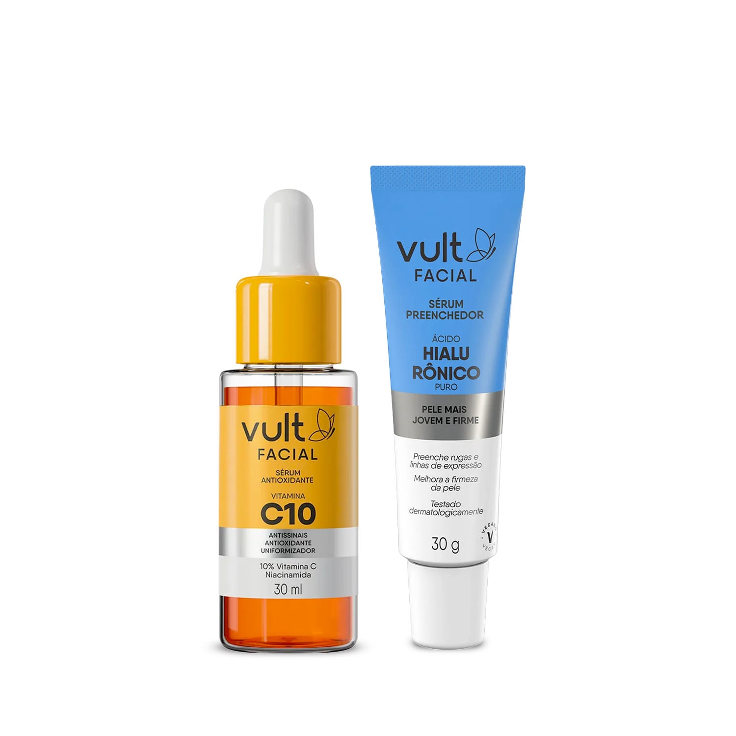 Combo Sérum Facial Antioxidante Vitamina C 10% 30ml + Sérum Facial Preenchedor Ácido Hialurônico Puro 30g