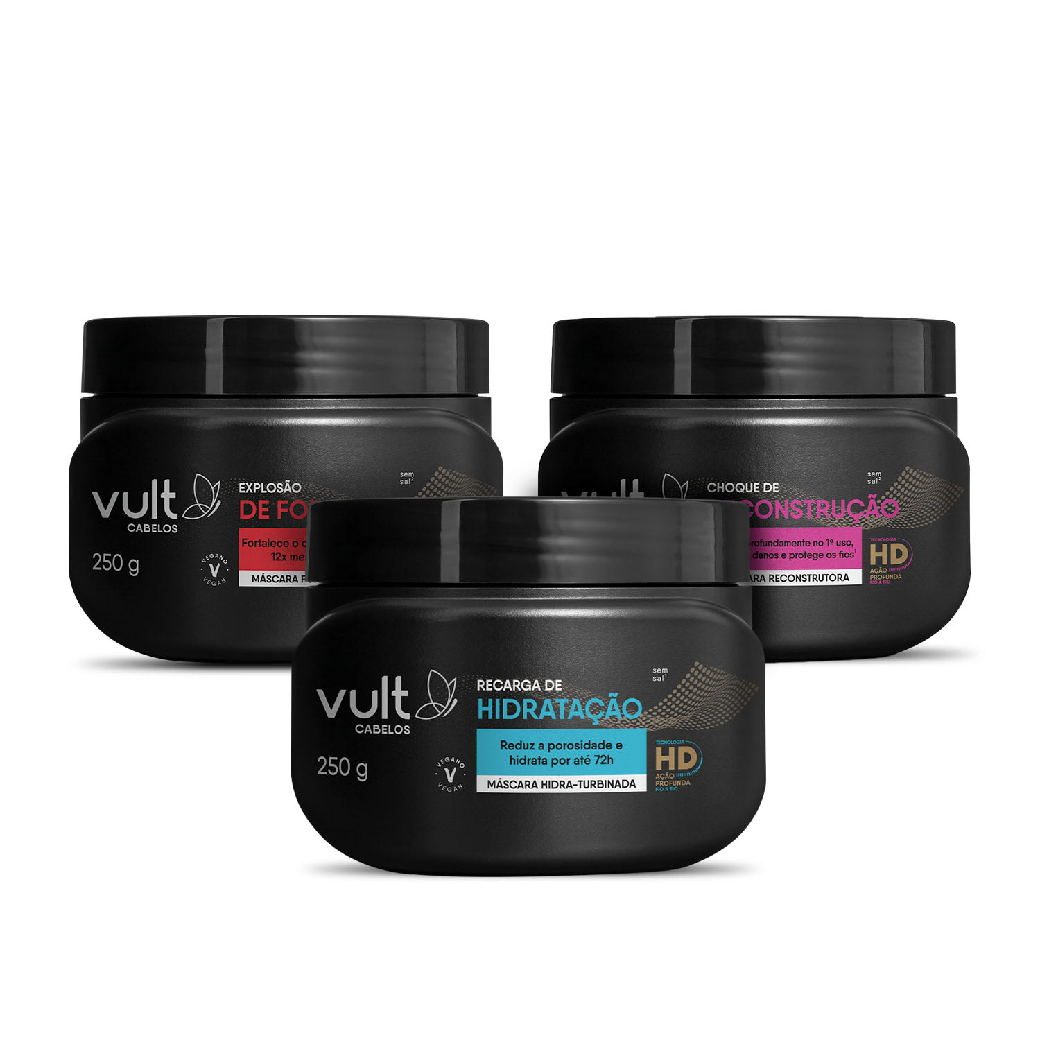 Combo Cronograma Capilar: Máscara Hidra-Turbinada 250g + Máscara Reconstrutora 250g + Máscara Fortalecedora 250g