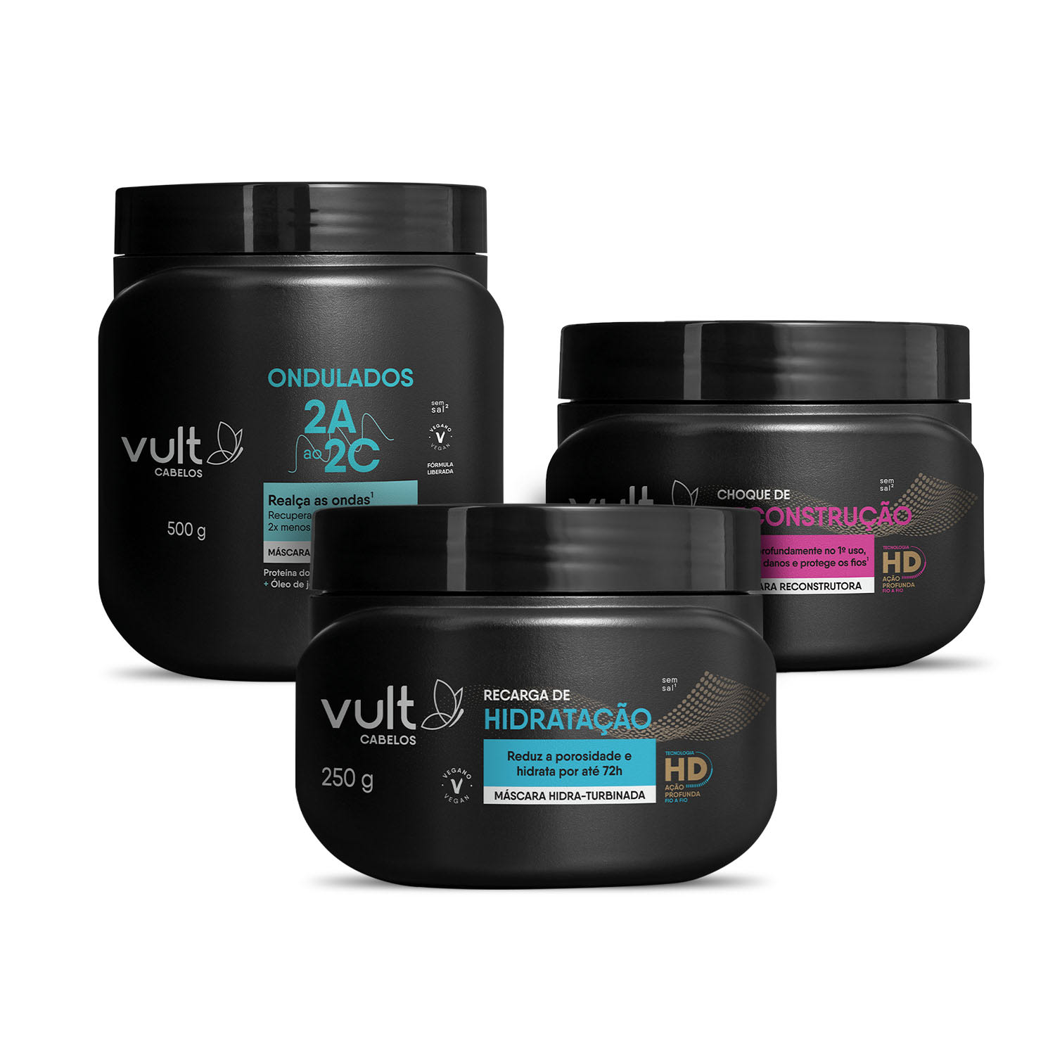Combo Cronograma Capilar Ondas: Máscara Hidra-Turbinada 250g + Máscara Reconstrutora 250g + Máscara Hidra-Reparadora 250g