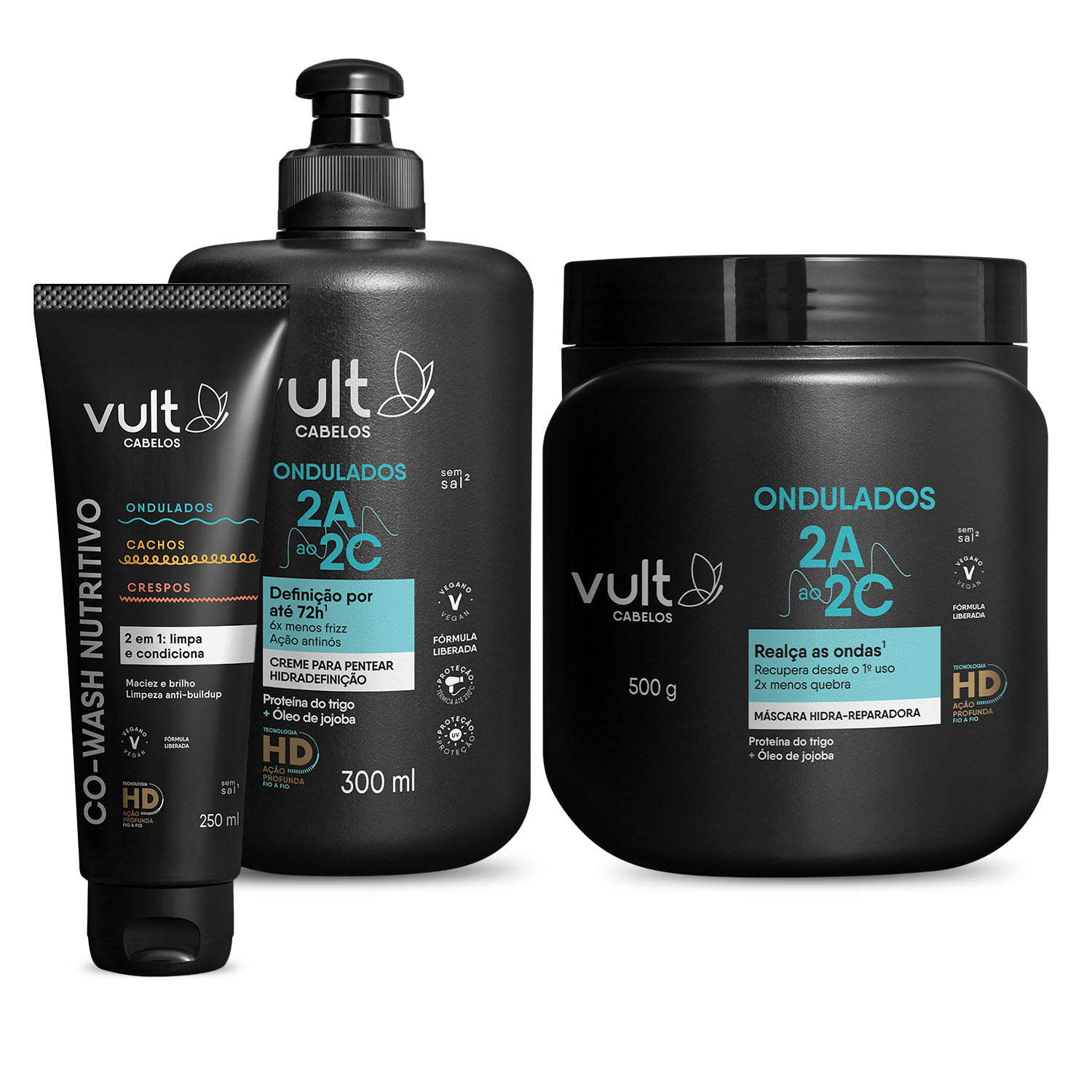 Kit Vult Cabelos Ondulados Cachos Crespos Trio (3 Produtos)