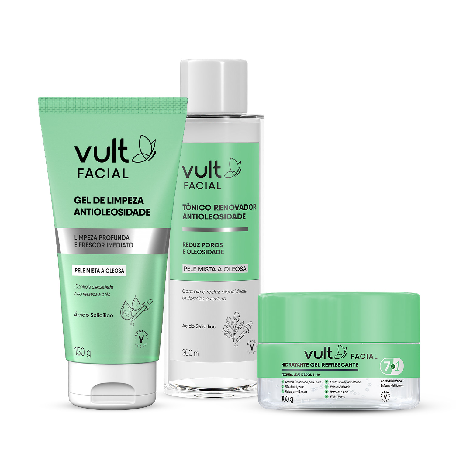 Combo Antioleosidade: Limpeza Facial 150g +Tônico Renovador Facial 200ml + Gel Hidratante Facial 100g