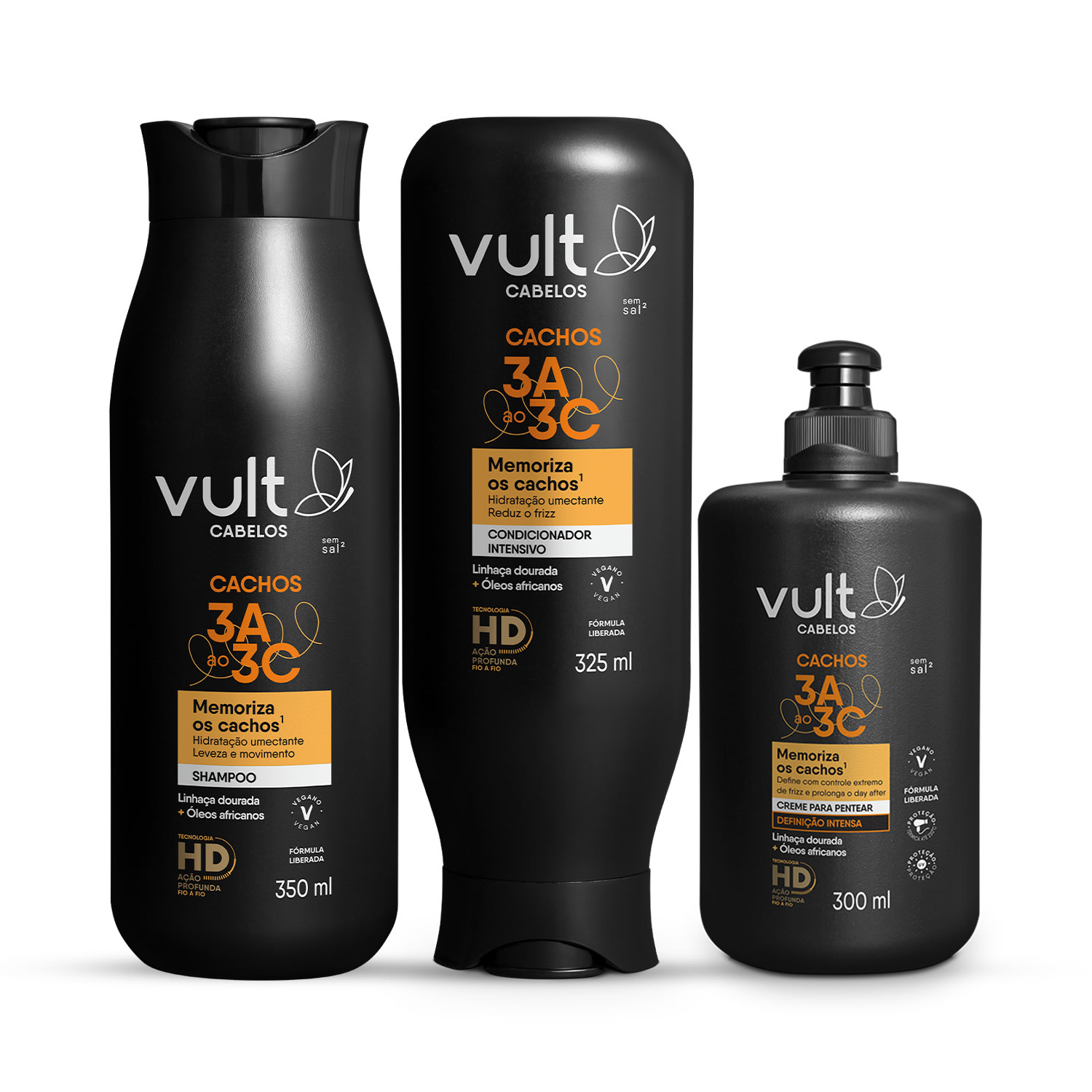 Kit Vult Cabelos Cacheados 3A a 3C Definição Intensa (3 Produtos)