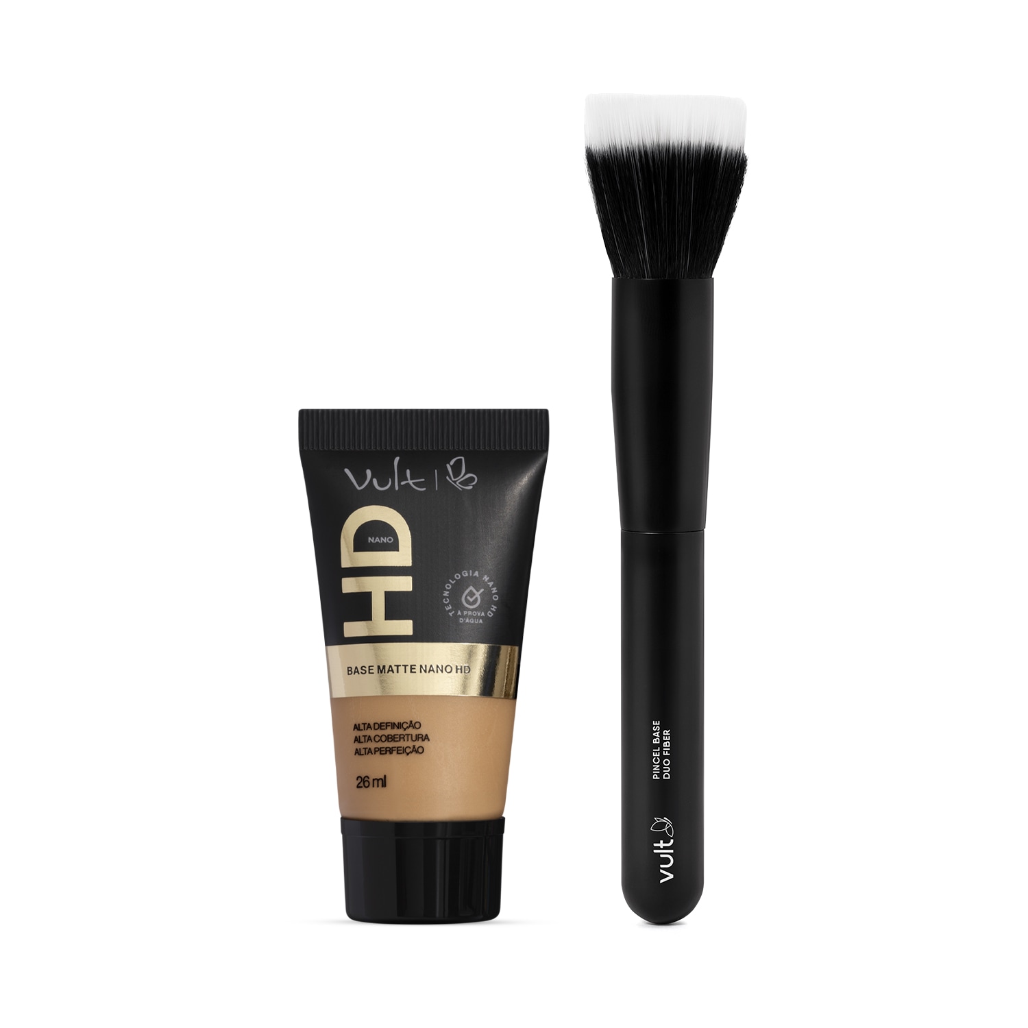 Kit Vult Pincel Duo Fiber + Base Líquida Nano HD Cor V190 (2 Produtos)