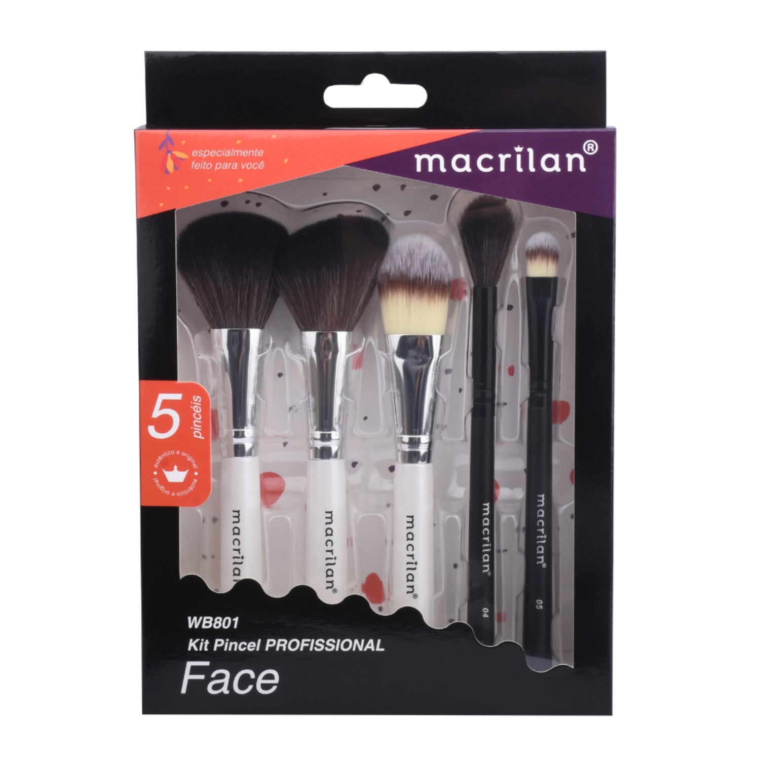 Kit 5 Pincel Profissional para Face Macrilan - WB801