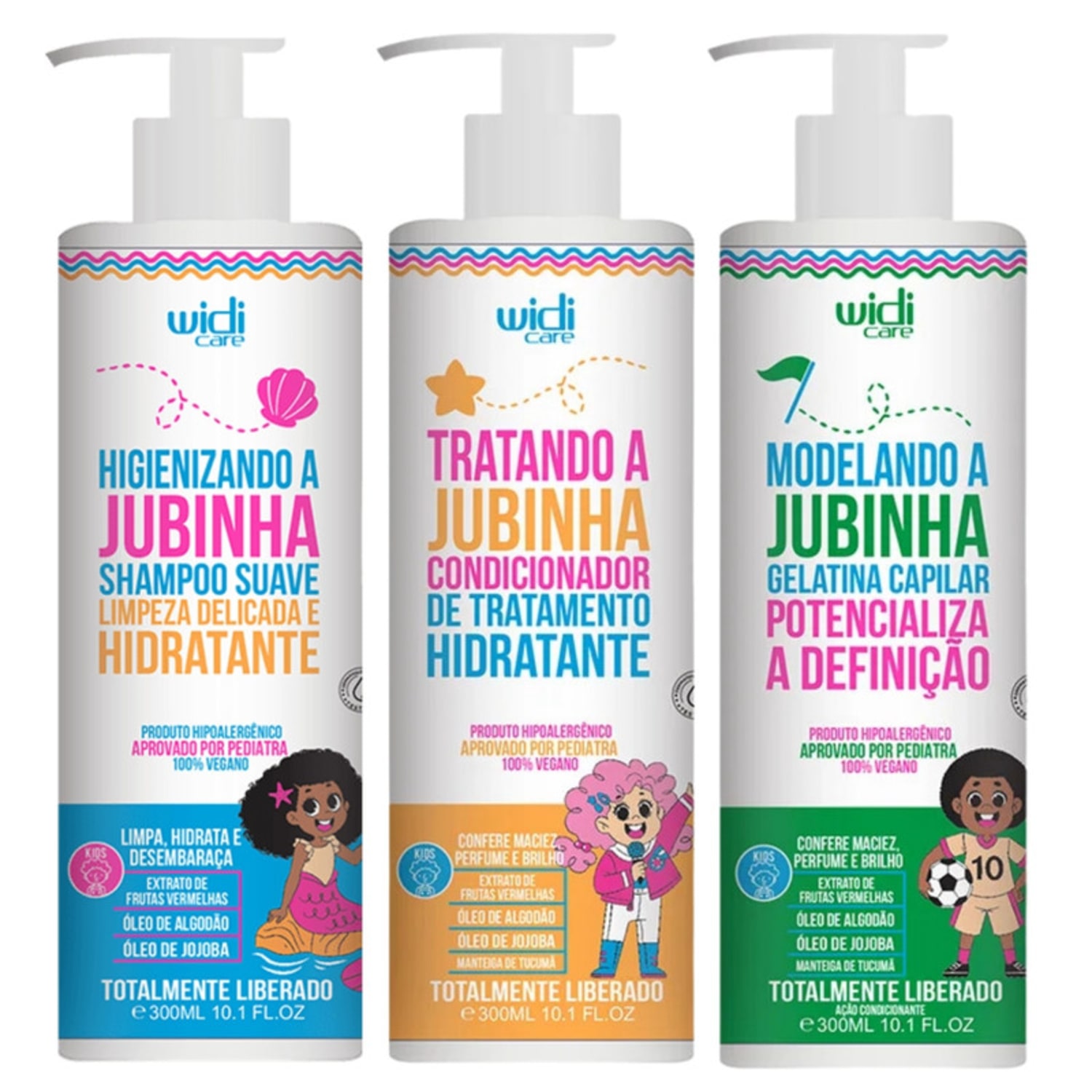 Kit Jubinha Widi Care Shampoo + Condicionador + Geleia Modeladora Hipoalergenico Vegano Infantil