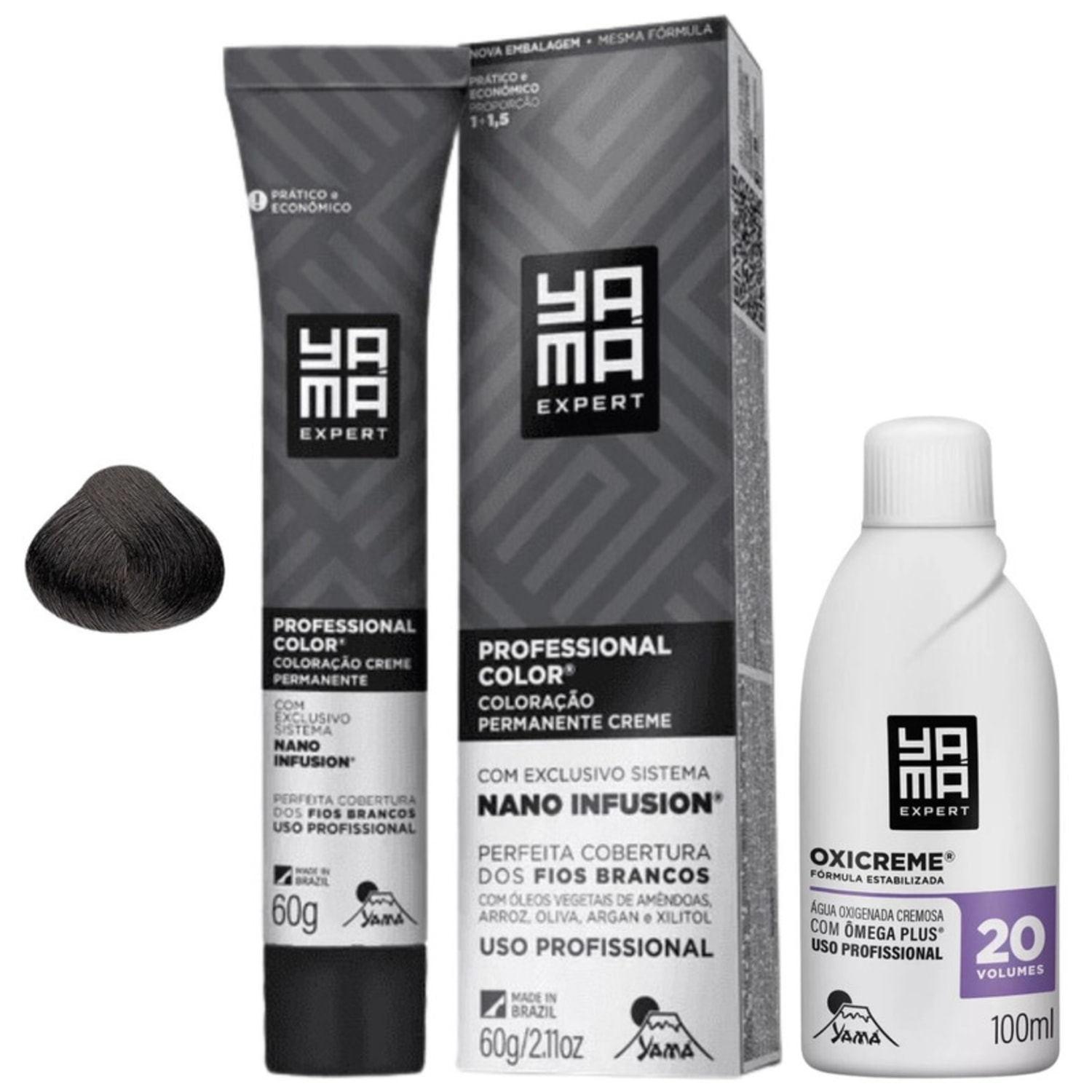 Kit Coloração Yama Nano Infusion Profissional 5.0 Castanho Claro + Ox Cremosa 20vol 100