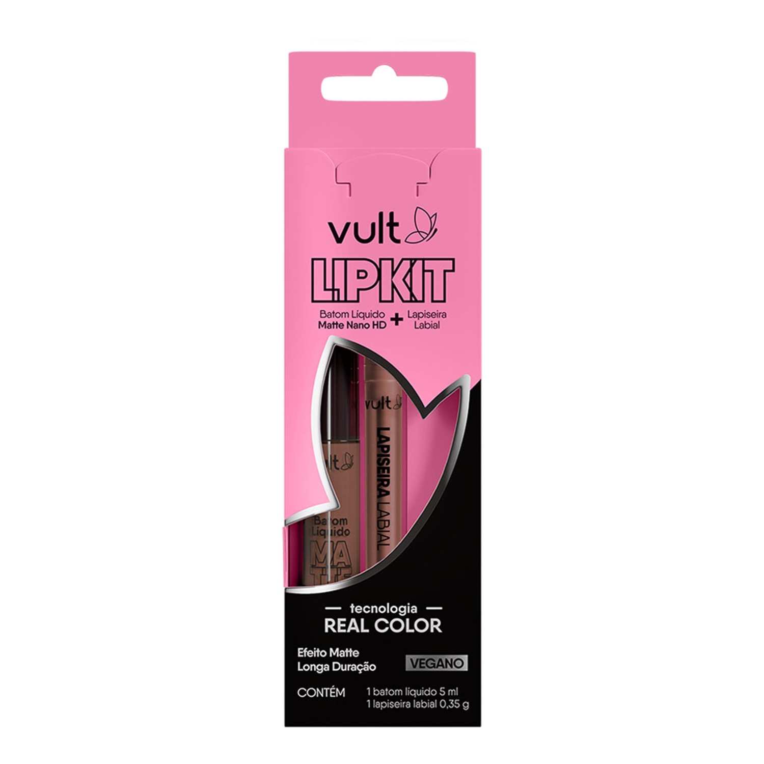 LipKit Bronze Vult: Batom Líquido Matte Nano HD Castanho Claro 5ml + Lapiseira Labial Castanho Claro 0,35g