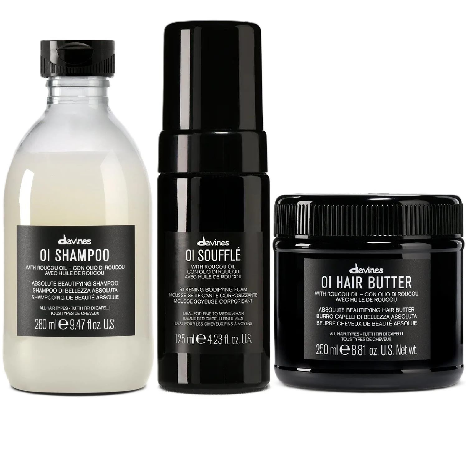 Kit Davines OI Shampoo 280ml + Soufflé 125ml + Hair Butter 250ml