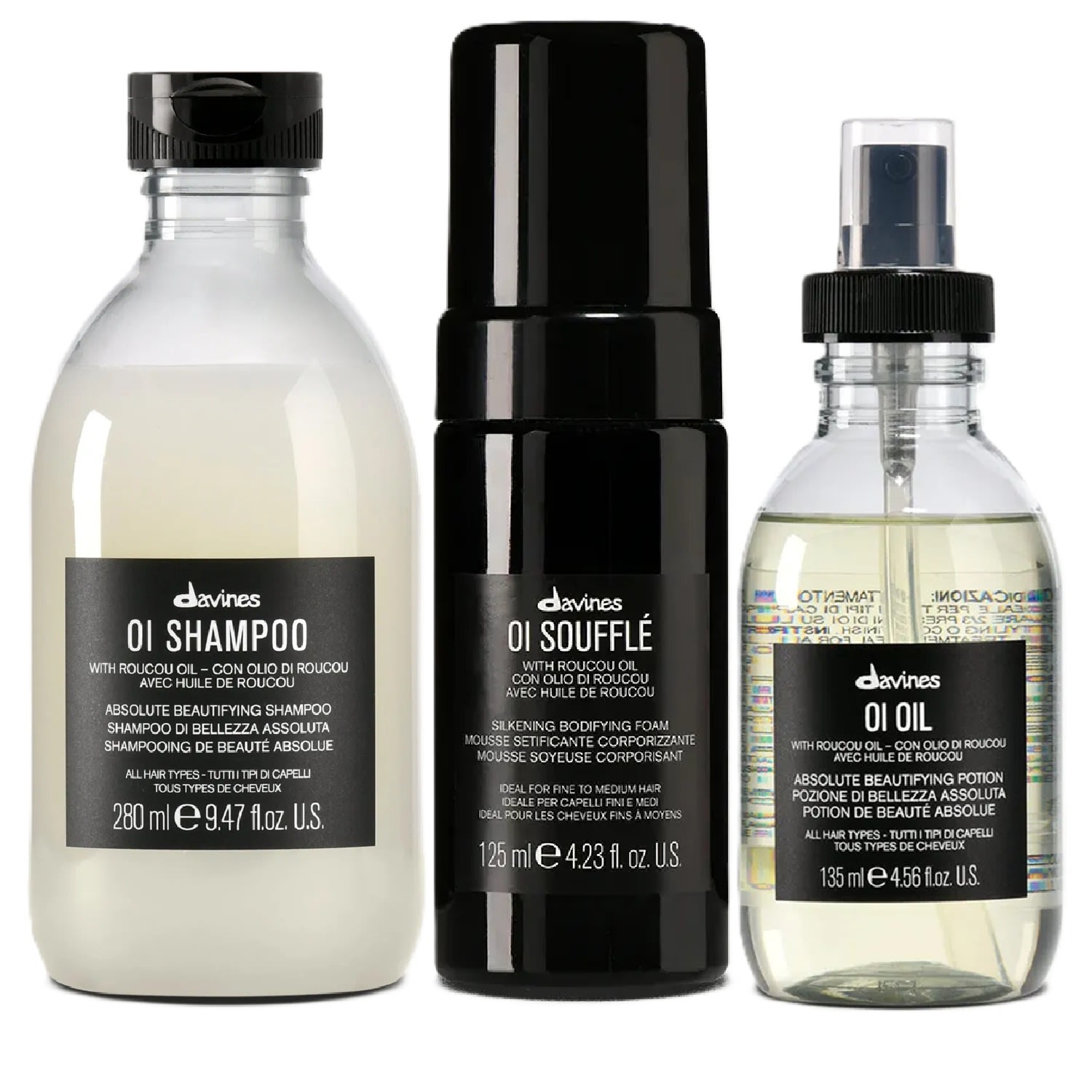 Kit Davines OI Shampoo 280ml + Soufflé 125ml + Óleo 135ml