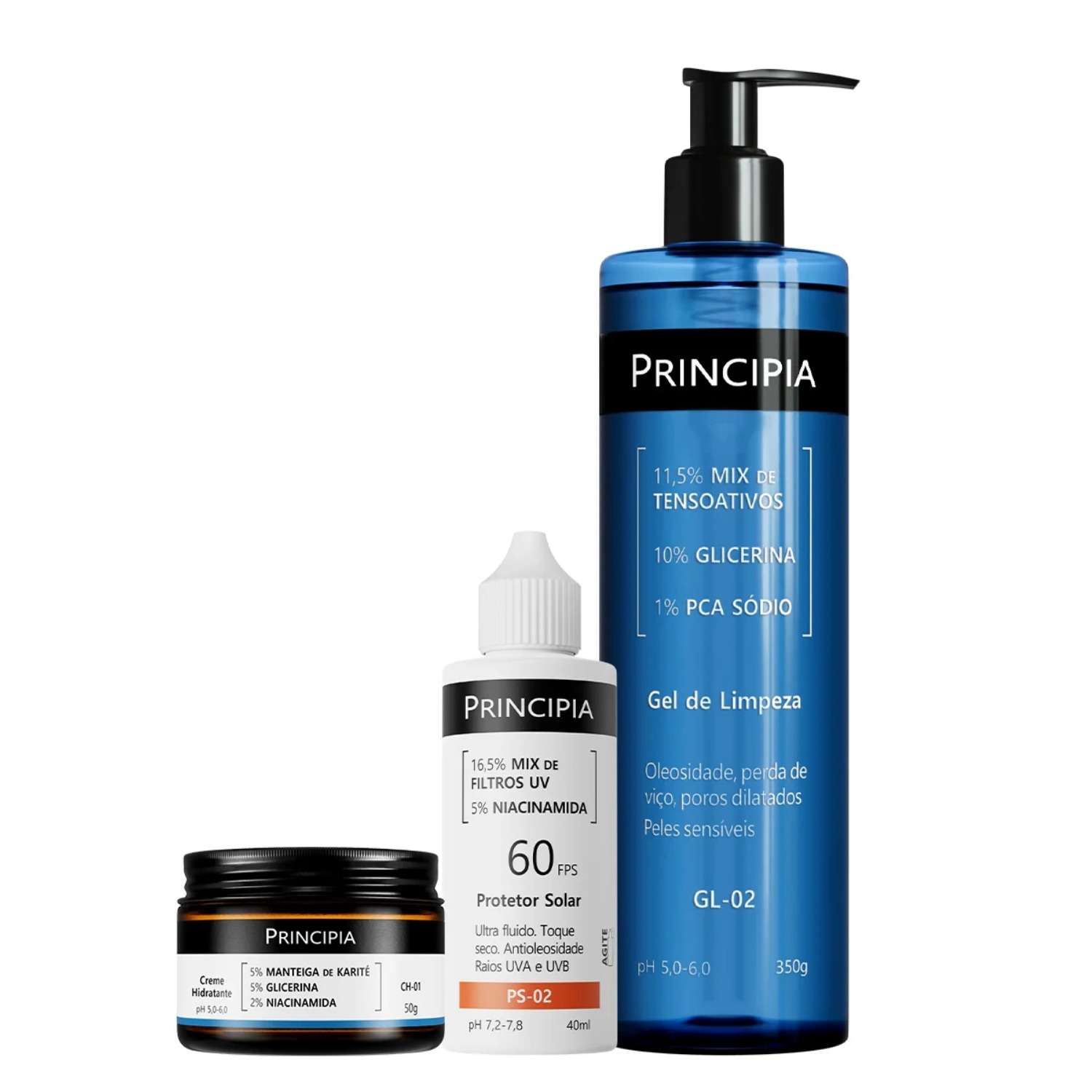 Principia Kit Rotina Essencial com PS-02: GL-02 350g+ CH-01+ PS-02 FPS60