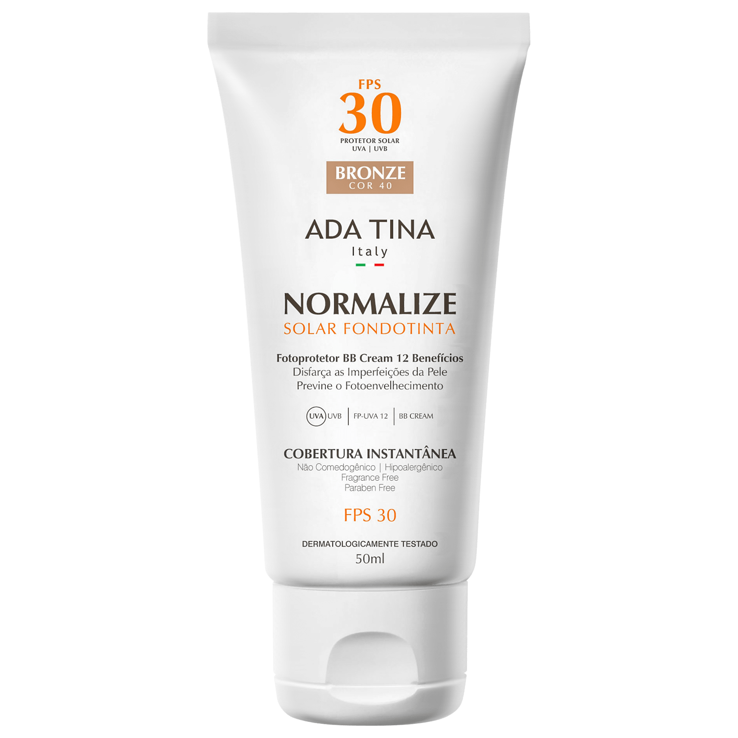 Ada Tina Normalize FT Bronze Cor 40 FPS 30 - Protetor Solar Facial com Cor 50ml