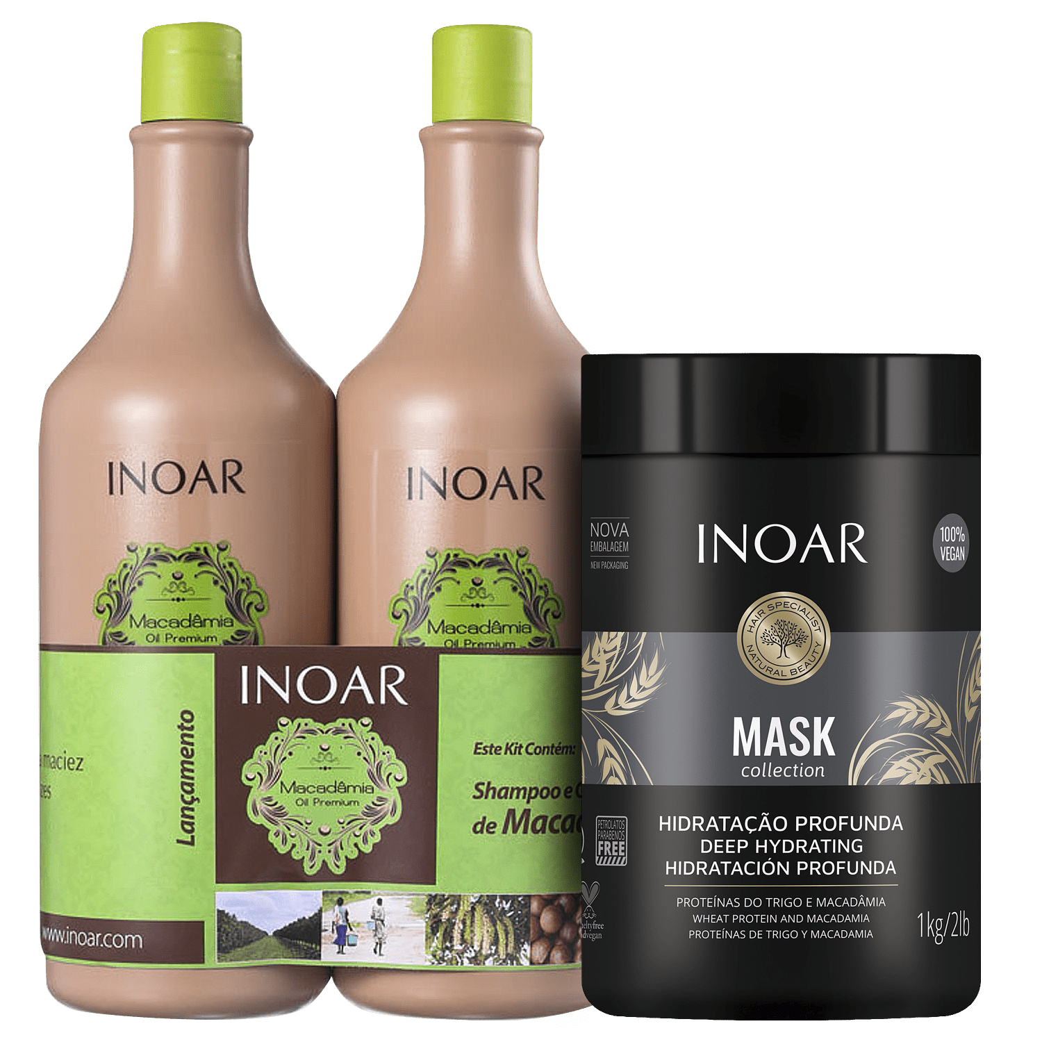 Kit Inoar Macadâmia Oil Premium Mask (3 Produtos)
