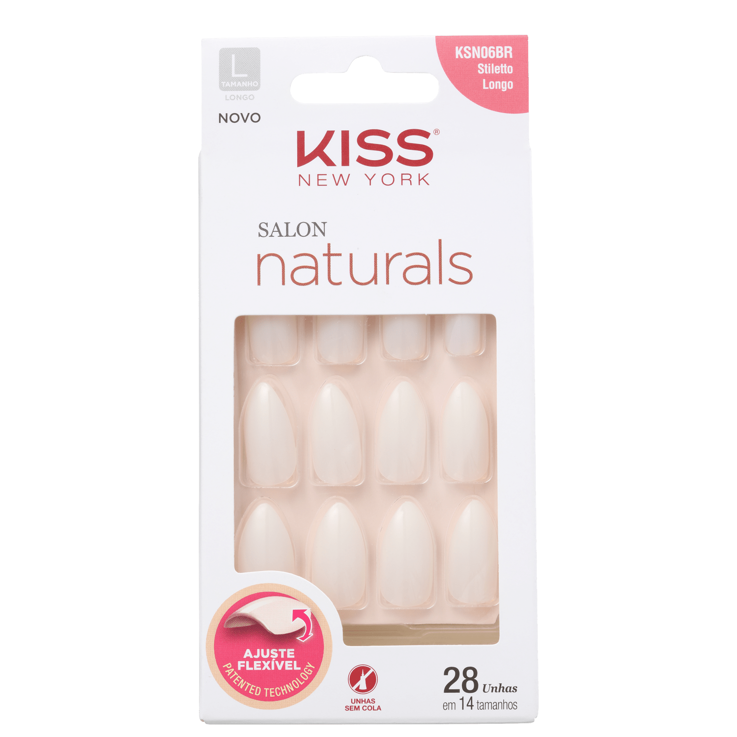 Kiss New York Salon Naturals Stiletto Longo - Unhas Postiças 13g