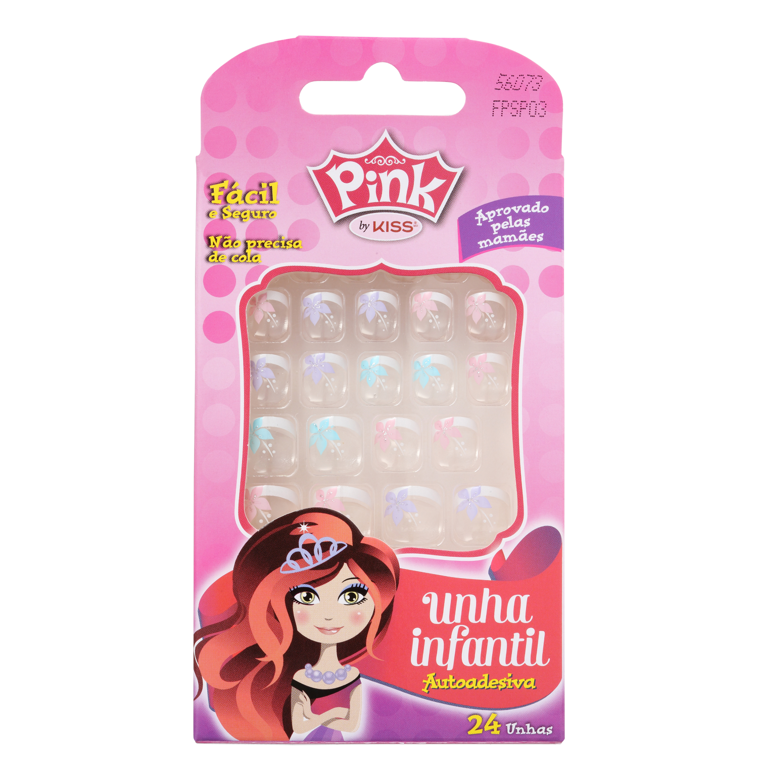 Kiss New York Pink Infantil Pop Princess Francesinha - Unhas Postiças Autoadesivas (24 Unidades)