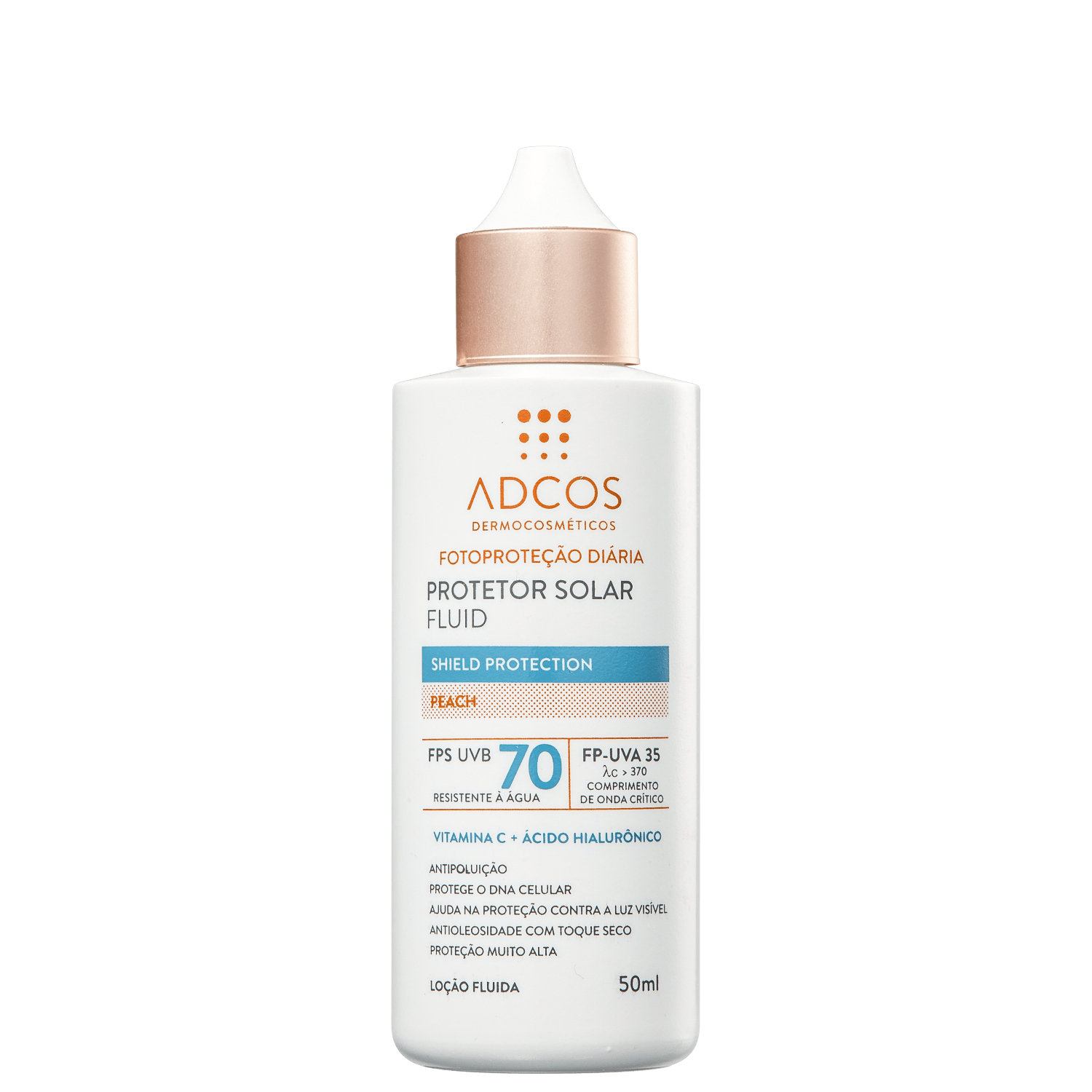 Adcos Fotoproteção Diária Fluid Peach FPS 70 - Protetor Solar 50ml