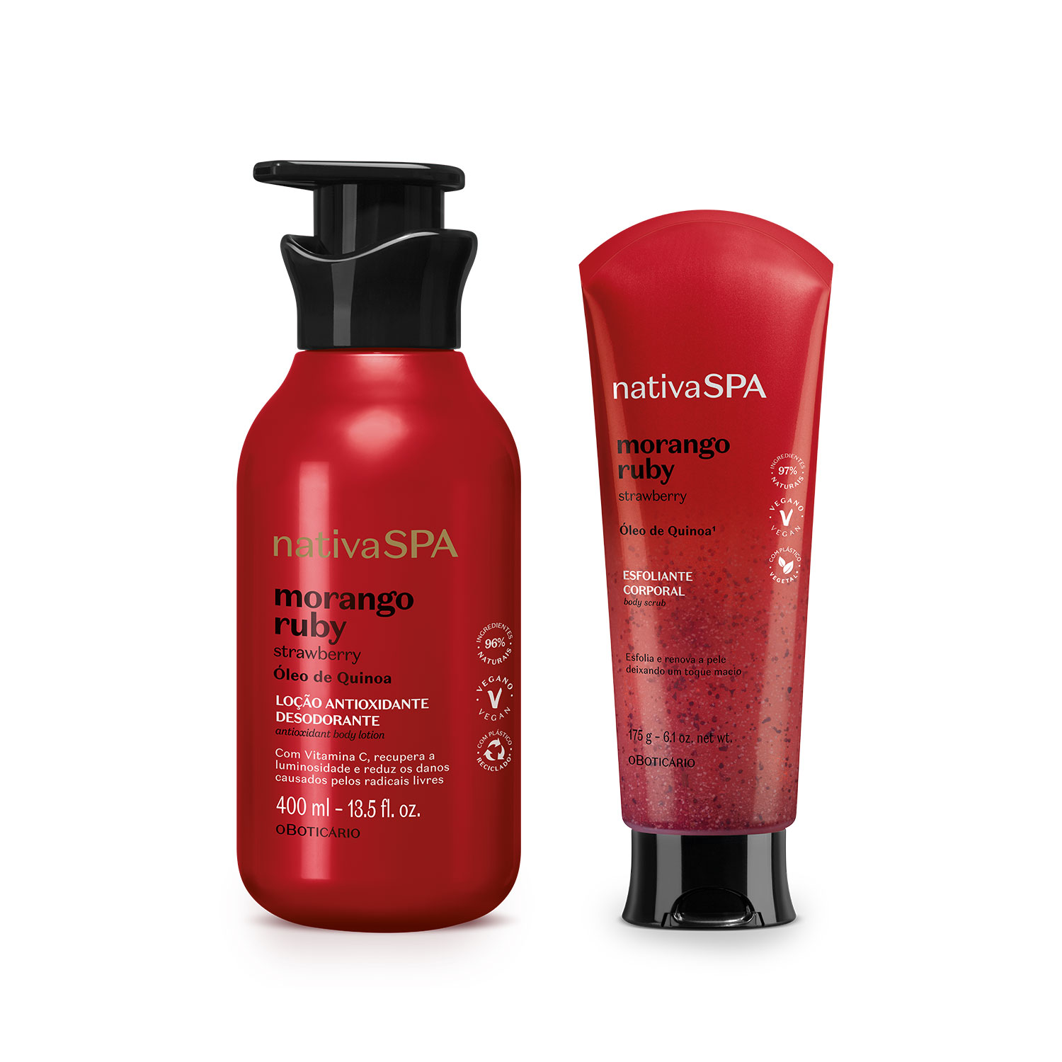 Combo Nativa SPA Morango Ruby: Esfoliante Corporal 175g + Loção Corporal 400ml