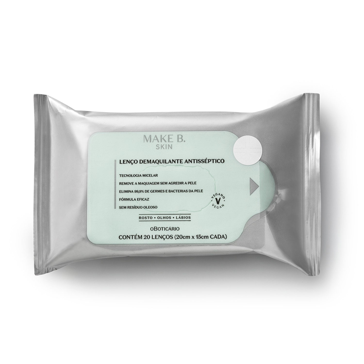 Lenço Demaquilante Antisséptico Make B. Skin 20 unidades > Lenço Demaquilante Antisséptico Make B. Skin 20 unidades