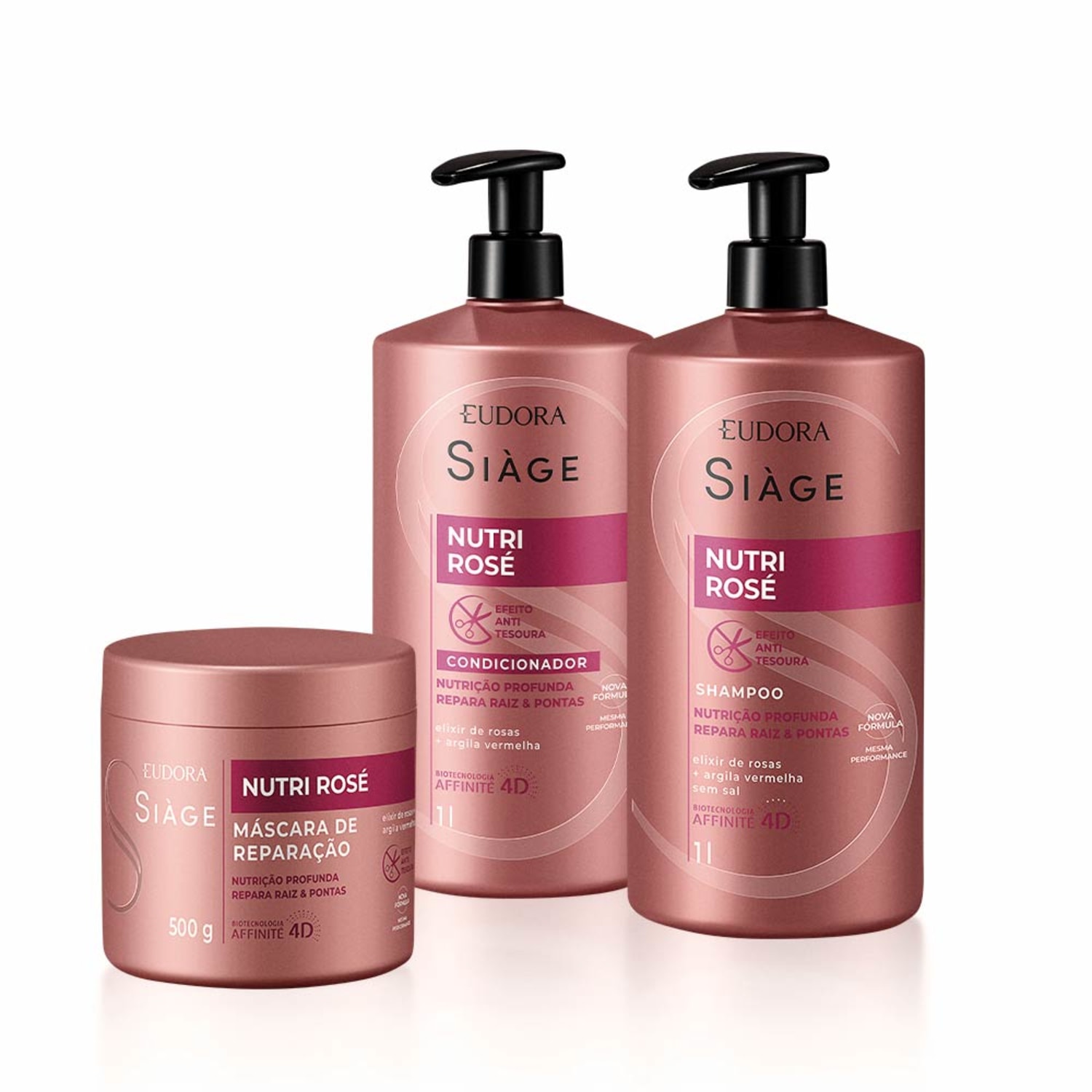 Combo Siàge Nutri Rosé: Shampoo 1L + Condicionador 1L + Máscara Capilar 500g + 2 Válvulas Pump