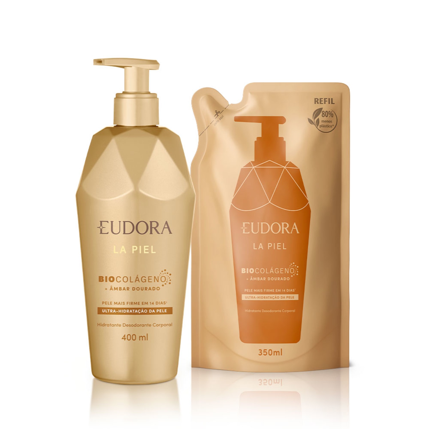 Combo La Piel Âmbar Dourado: Hidratante Desodorante Corporal 400ml + Refil Hidratante Desodorante Corporal 350ml