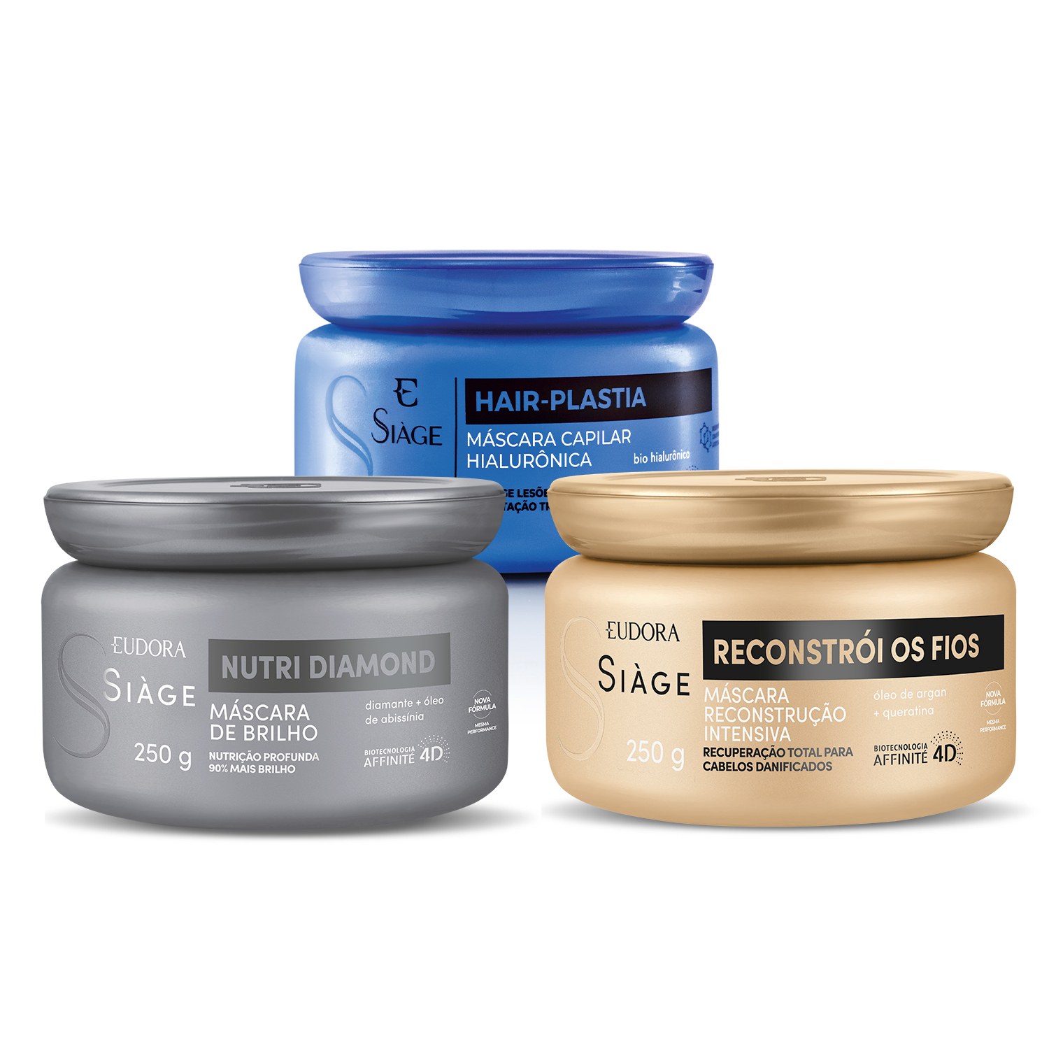 Combo Cronograma Capilar Siàge: Hair-Plastia 250g + Reconstrói os Fios 250g + Nutri Diamond 250g