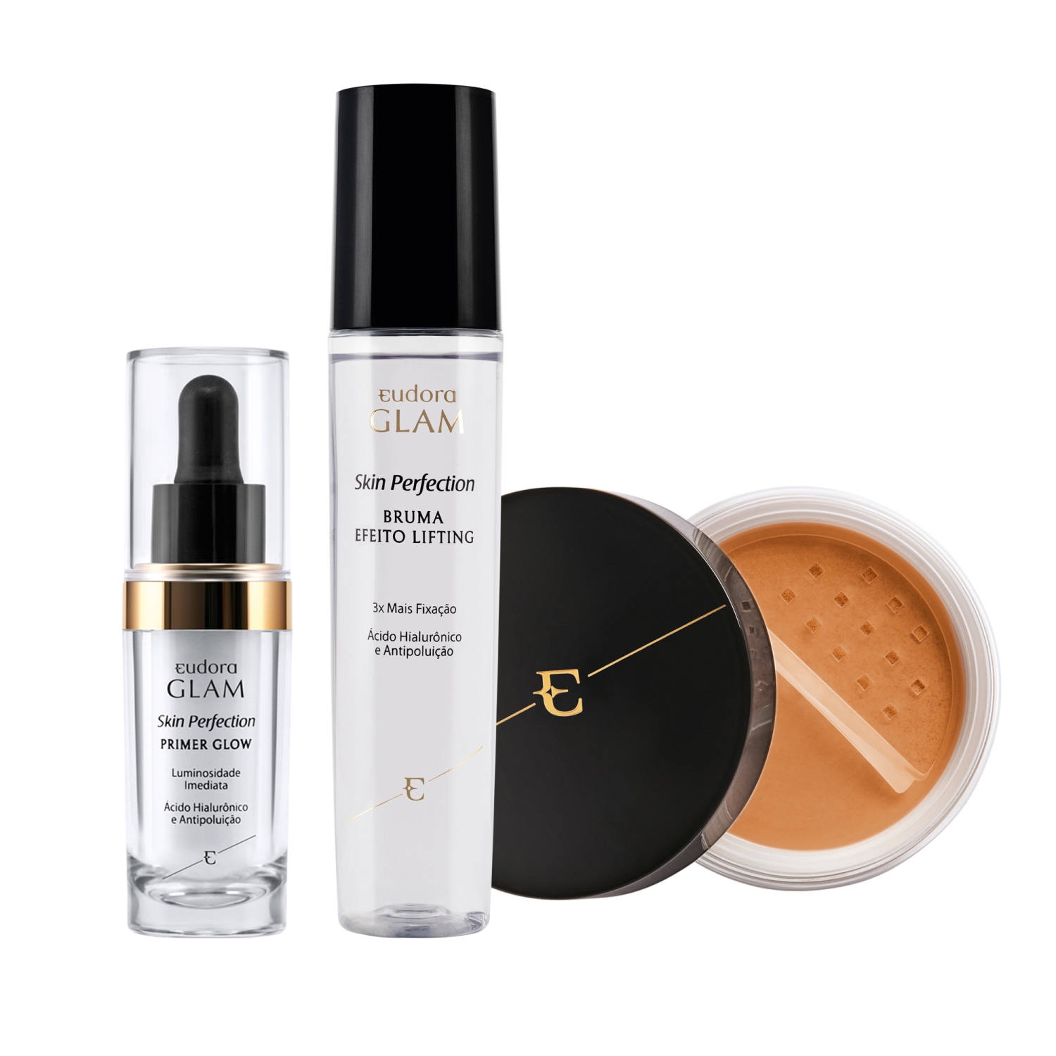 Kit Skin Perfection Pó Solto + Primer Glow + Bruma Fixadora