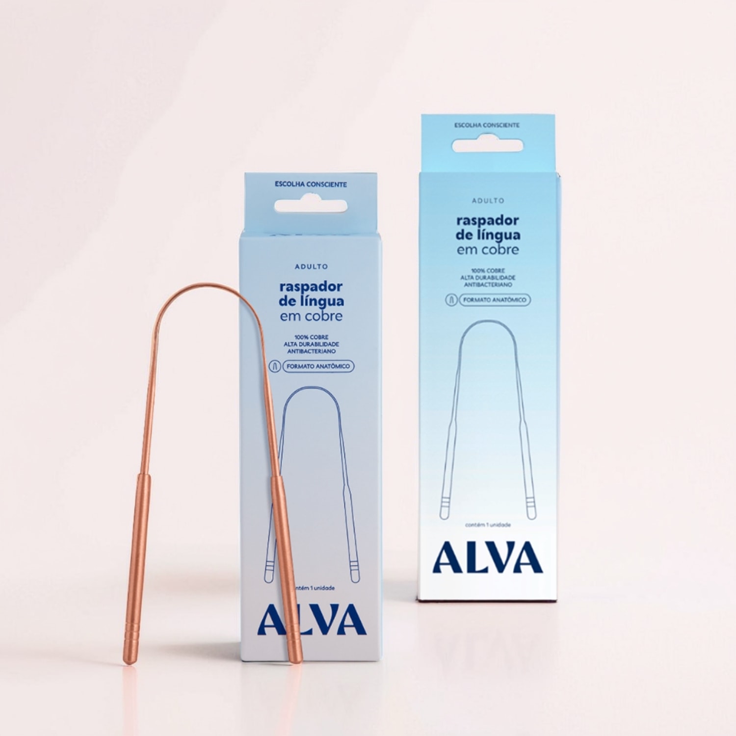 Kit Oral Care Alva: Dupla 2 Raspadores de Língua de Cobre Prevenção de Cáries e Melhora no Hálito