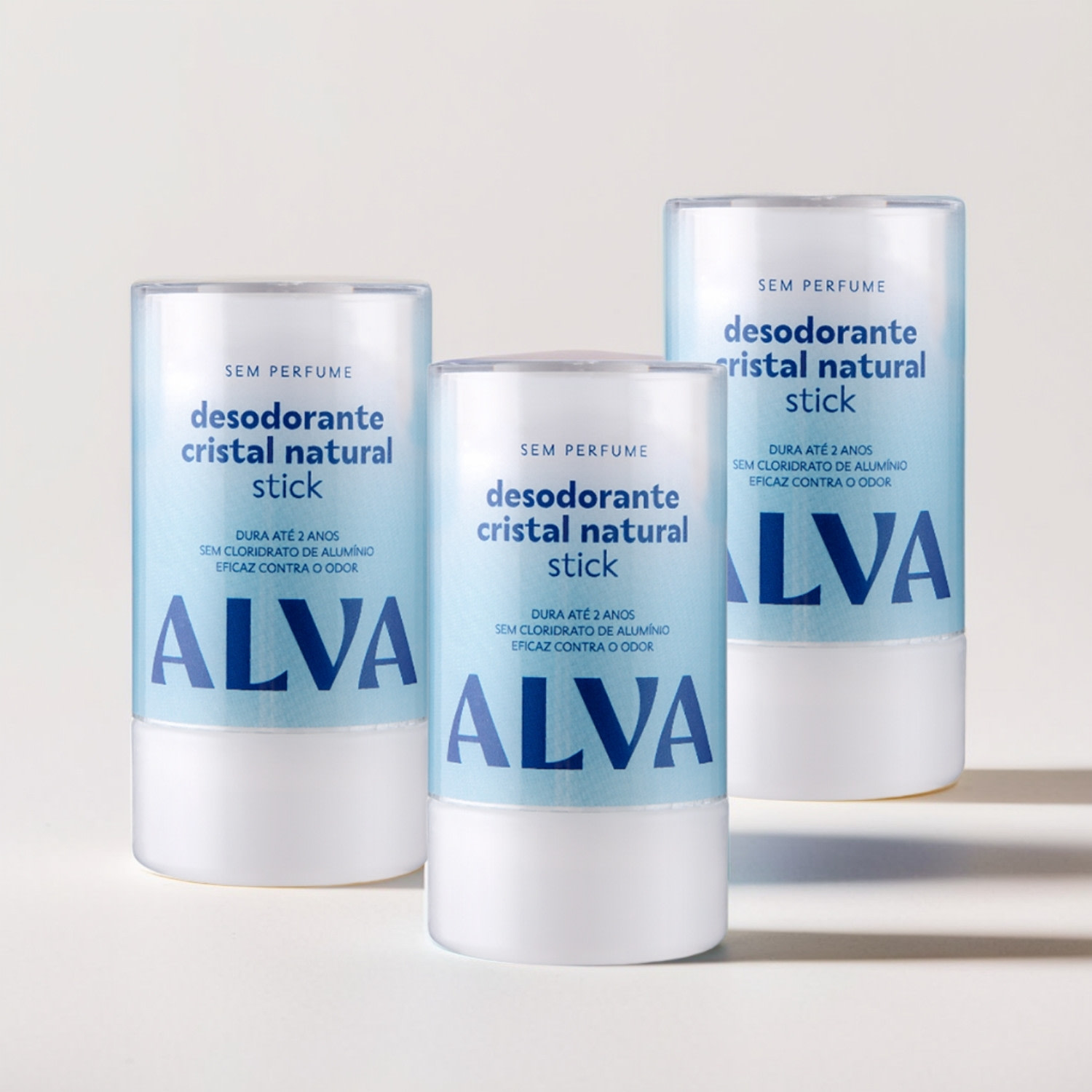 Kit Cristal Natural Alva: Trio 3 Desodorantes Stick Natural 120g Sem Perfume 12 Horas de Proteção