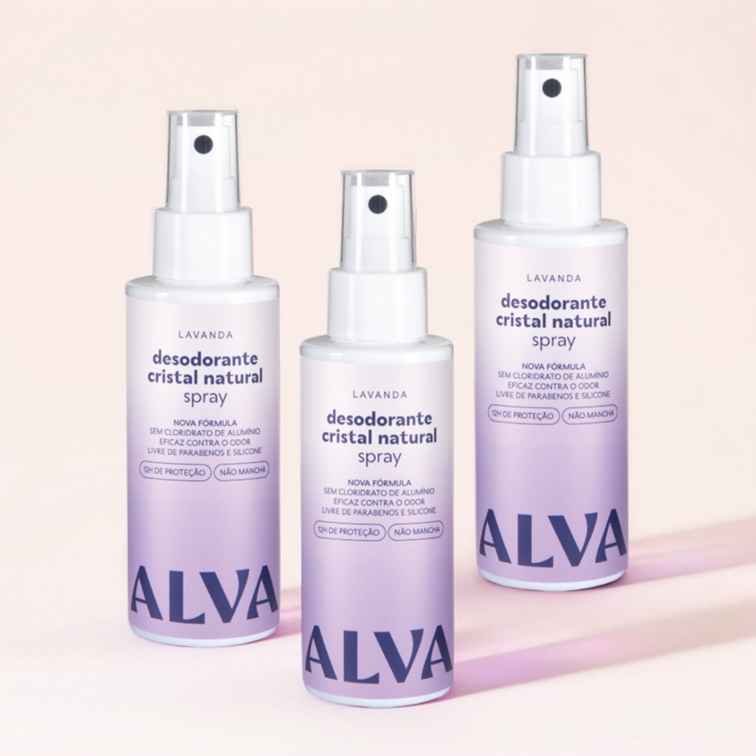 Kit Cristal Natural Alva: Trio 3 Desodorantes Spray 120ml 12 Horas de Proteção Lavanda