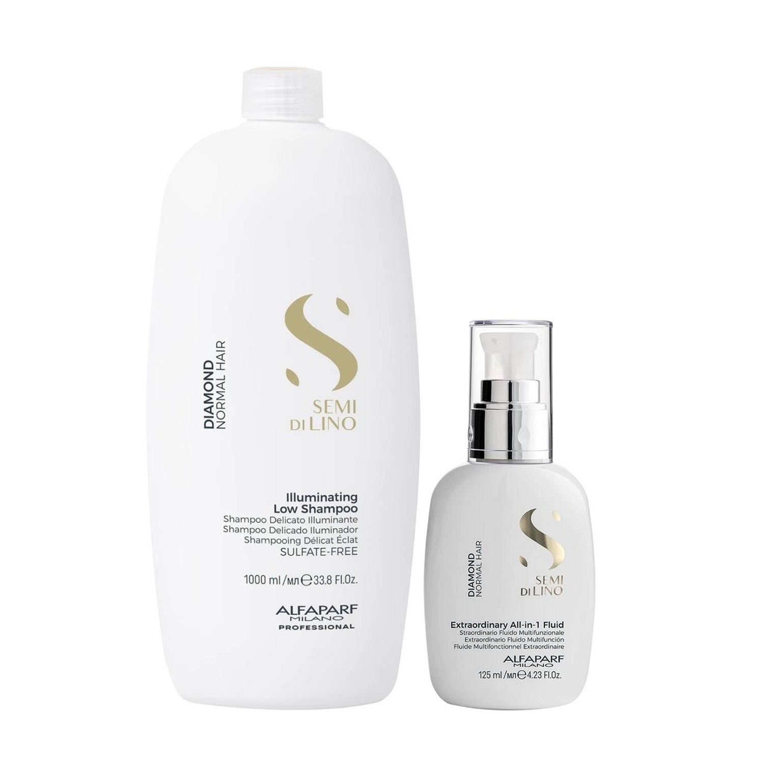 Kit Alfaparf Semi Di Lino Diamond - Shampoo 1L + Fluido 125ml